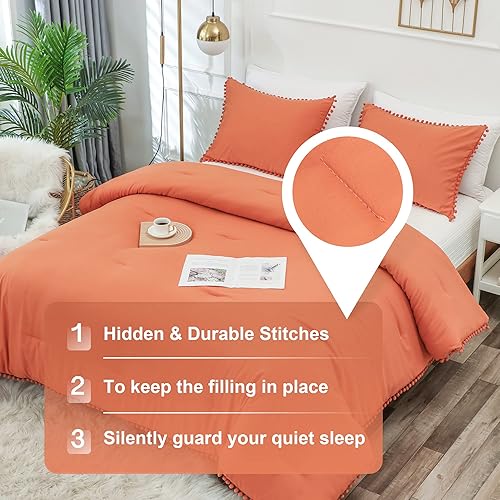 Miniatura 4 de YOZEN Juego de edredón terracota tamaño Queen (90 x 90 pulgadas), juego de edredón Queen de 3 piezas (1 edredón con flecos y 2 fundas de almohada),