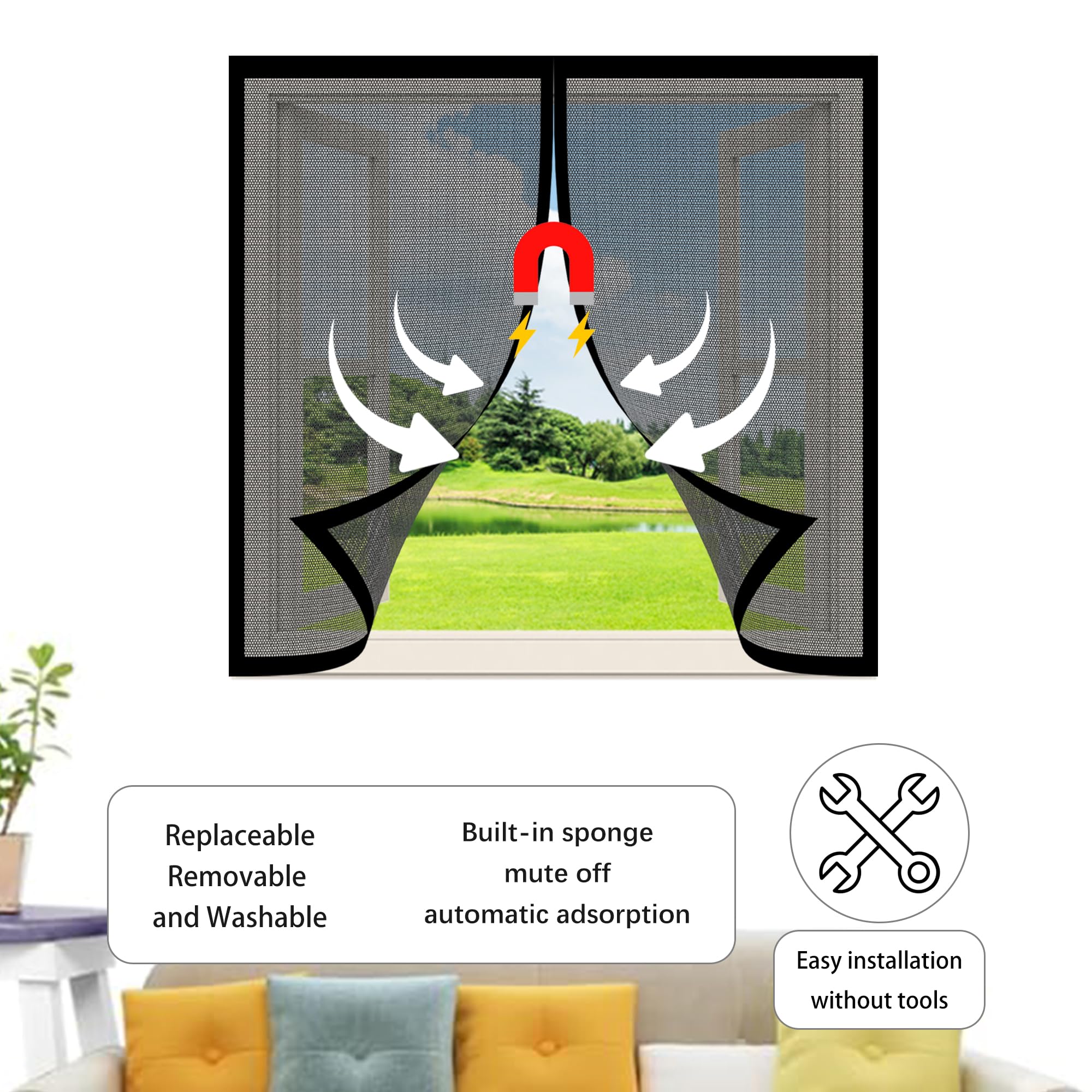 Magnetische vliegende hordeur klamboe Grijs 100x225cm De magnetische
