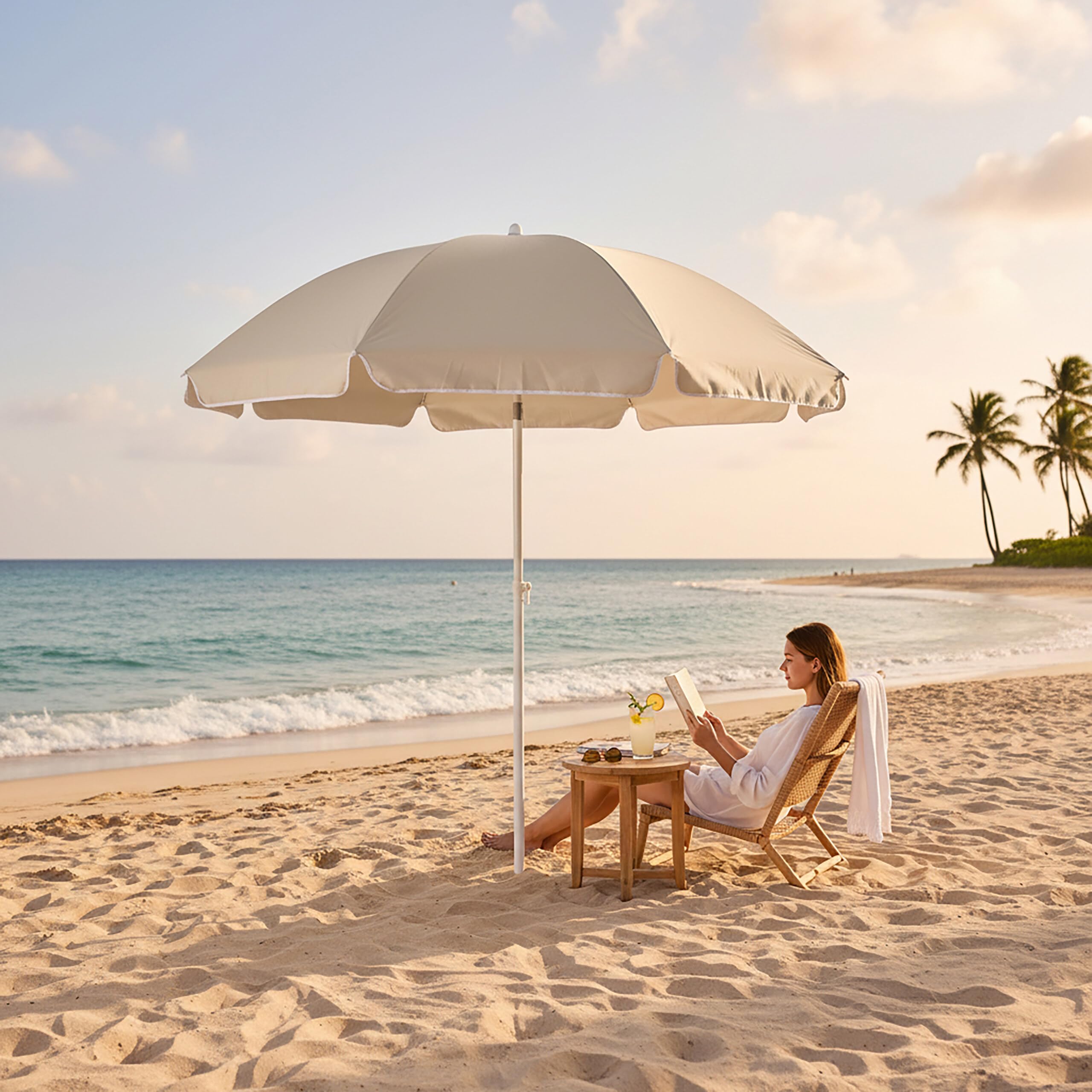 Relaxdays Parasol Ø 180 cm réglable en Hauteur inclinable Parasol de Balcon Rond Polyester Acier Parasol de Plage Beige