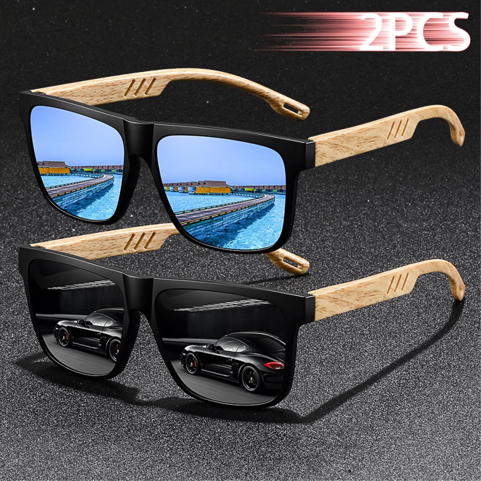 Sonnenbrille 2 Pcs Klassische Bunte Linsen Uv400 Angeln Reisen Laufen Fahren Alle Outdoor-aktivitäten-2pcsf70-(2black)