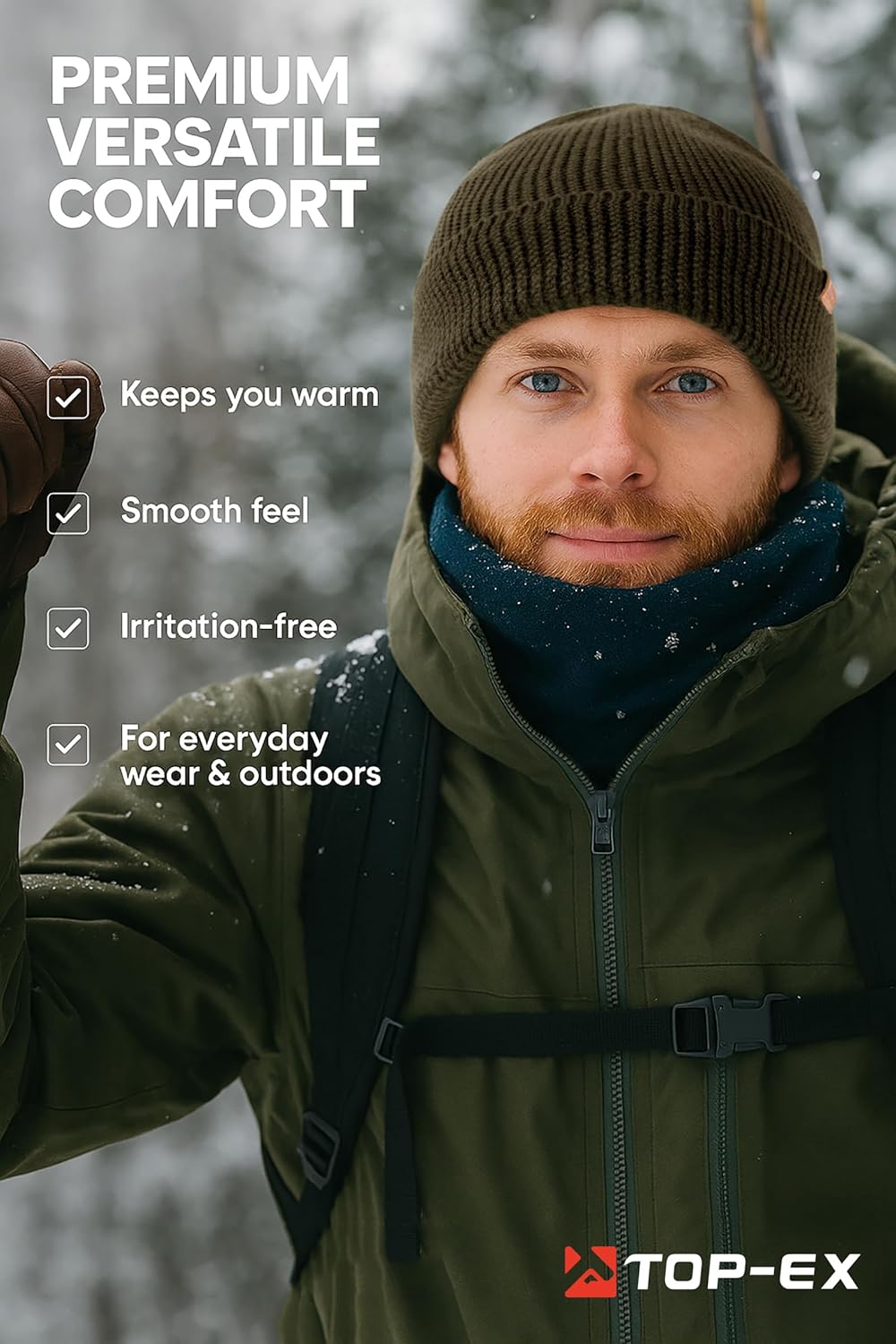 TOP-EX PolarWool™ 100% Merino Wool Beanie Hat for Men Women - Warm Soft Knit Winter Hat for Large Heads Hiking Running - Image 5