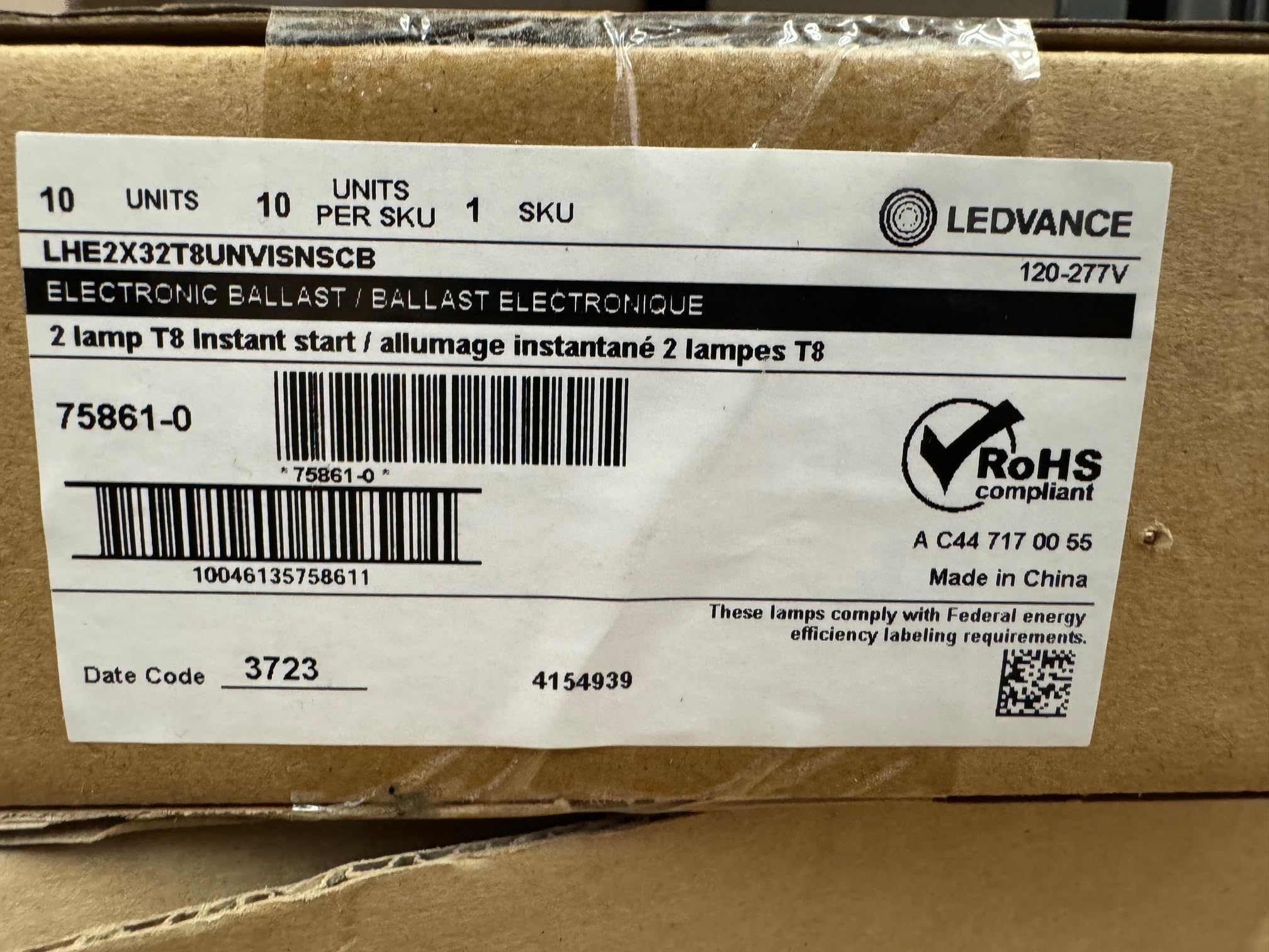 10 Pieces Sylvania 75861 LHE2X32T8UNVISNSCB 120-277V Instant Start Electronic Ballast for 2 lamp T8 Instant Start F32T8 FB28T8 F25T8 F40T8