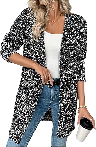 MakeMeChic Women's Chunky Popcorn Cardigan Oversized Open Front V Neck Long Slee