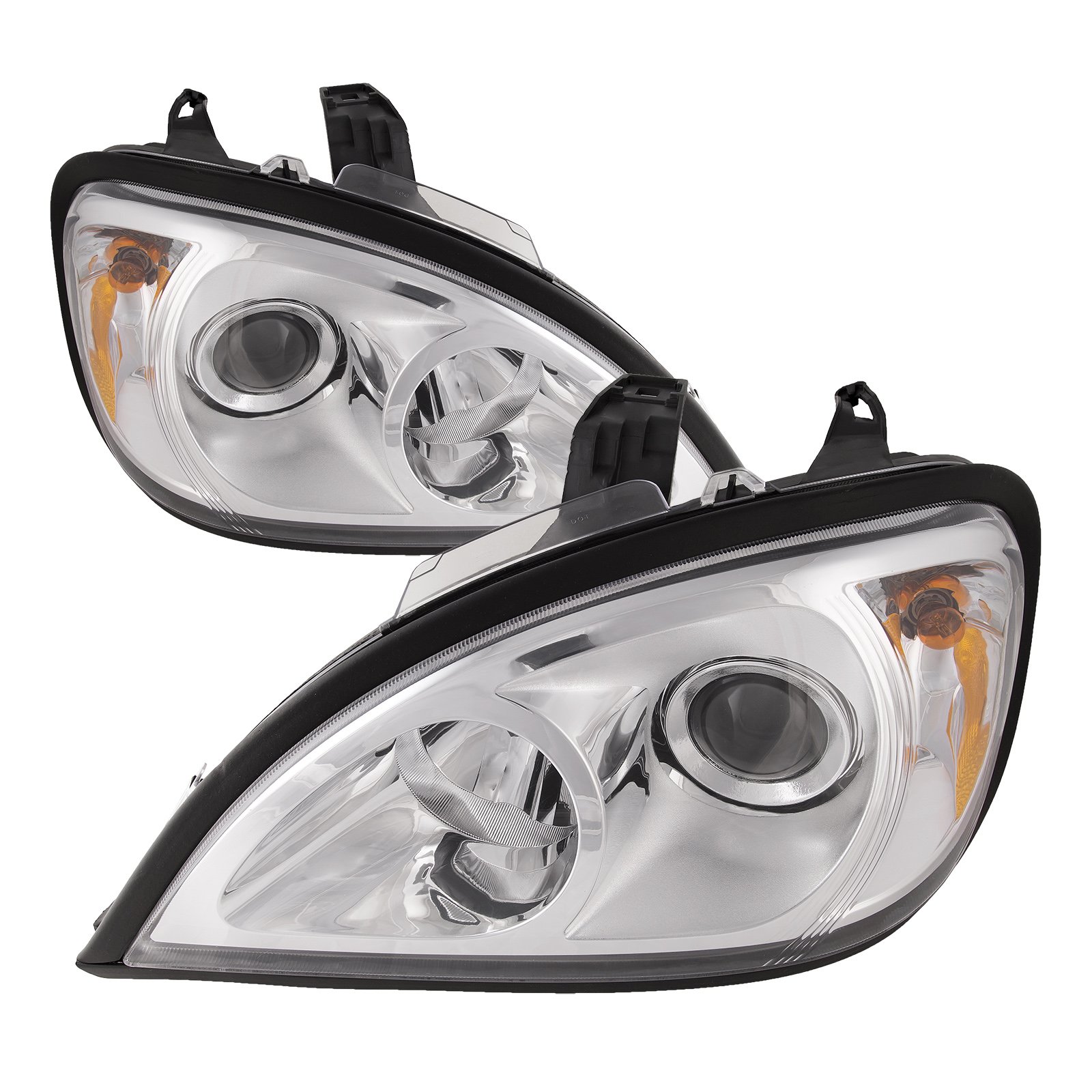 HEADLIGHTSDEPOTChrome Housing Halogen Projector Headlights Compatible With Freightliner Columbia 1996-2008 Includes Left Driver and Right Passenger Side Headlamps