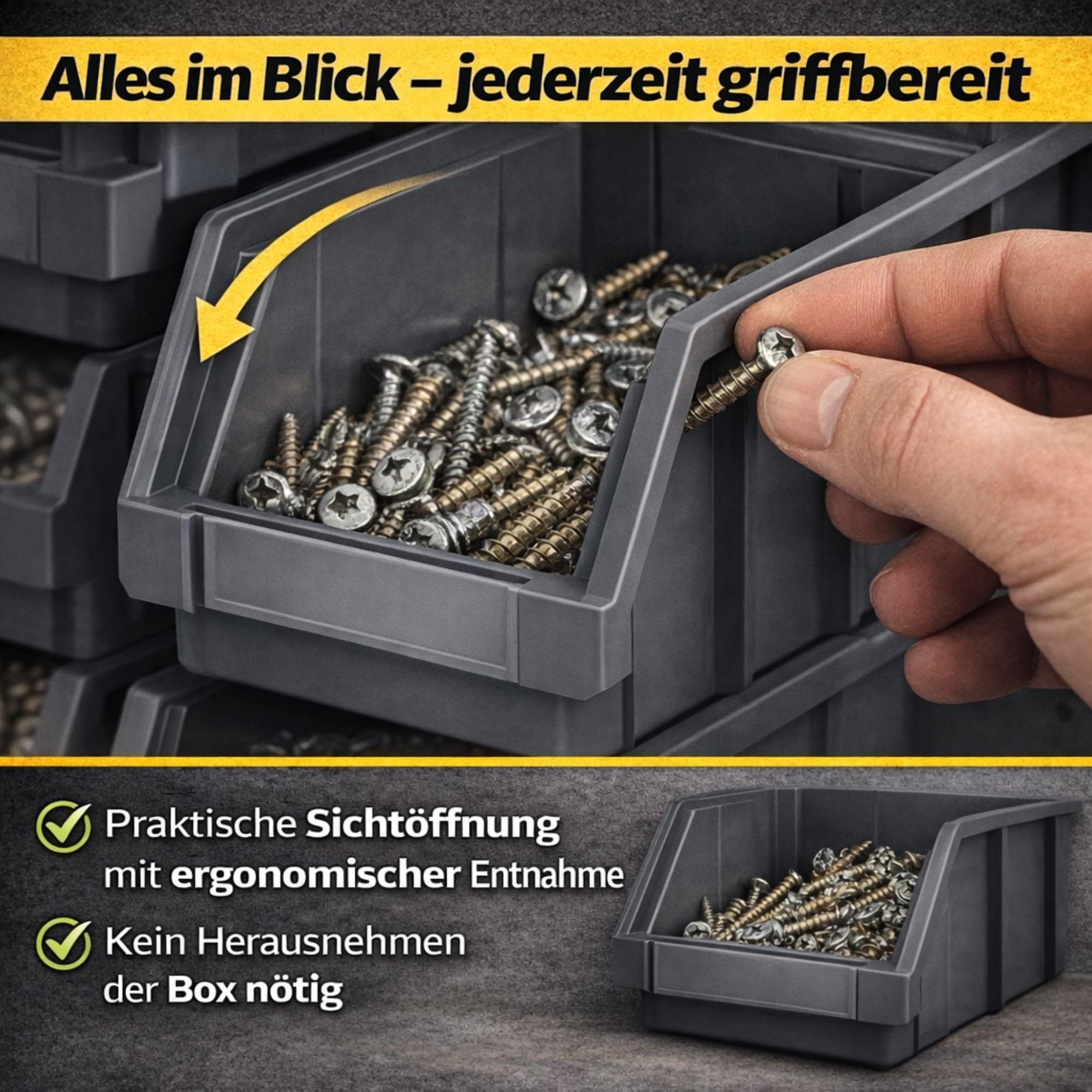 RODOPI 36er Set Stapelboxen, Größe S | Sichtlagerkästen 161x105x75mm | Robuste Lagerboxen für Werkstatt, Garage, Keller | Aufbewahrungsboxen für Kleinteile Anthrazit