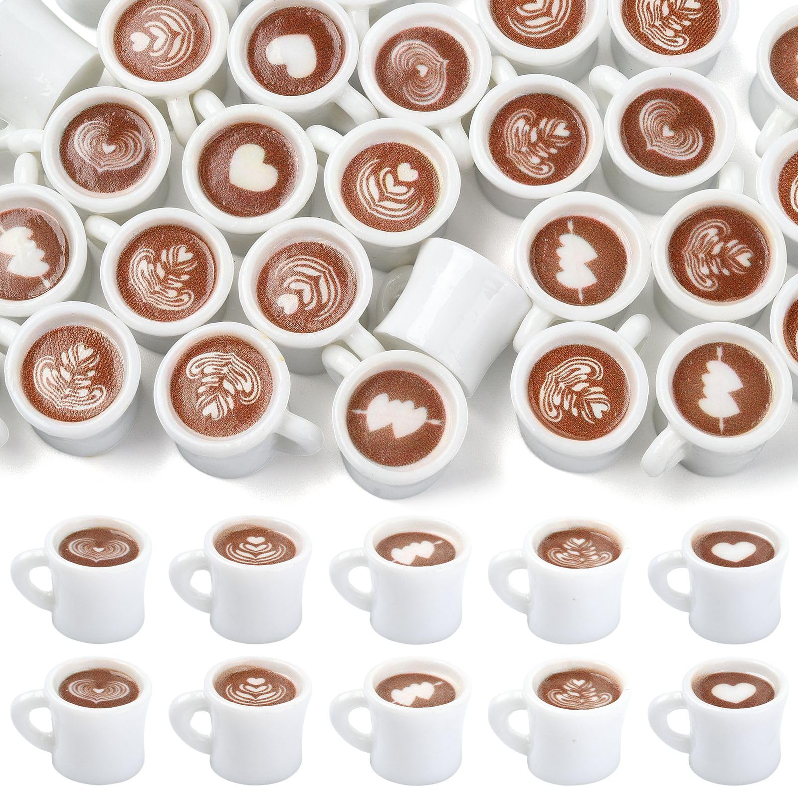 UR URLIFEHALL 50 Pcs 5 Styles Mini Resin Coffee Cup Figurines for Dollhouse Accessories Coffee Mug Drink Figurines for Home Office Desk Decors — image 1
