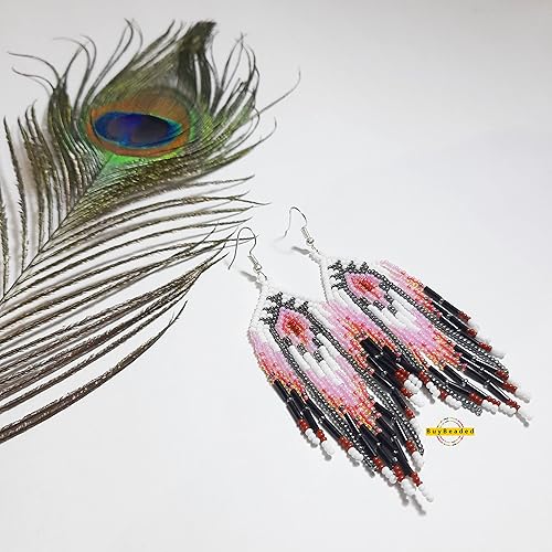 Miniatura 5 de Pendientes hechos a mano con cuentas de cristal de estilo nativo americano, pendientes de cuentas nativas al estilo mexicano de artesanos, regalos