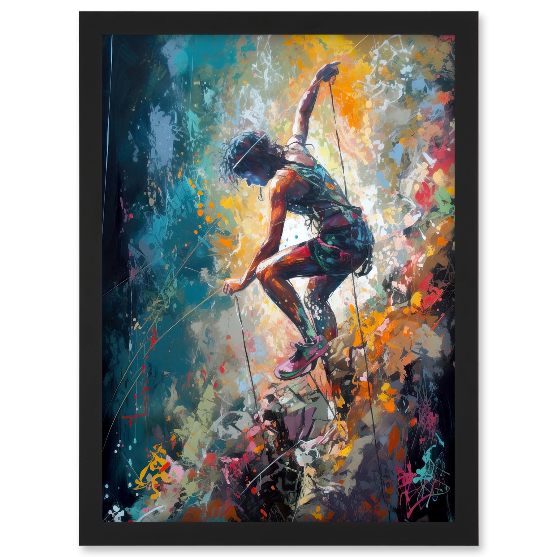 Artery8 Rock Climber Multicoloured Mountain Cliff Descent Artwork Framed A3 Wall Art Print