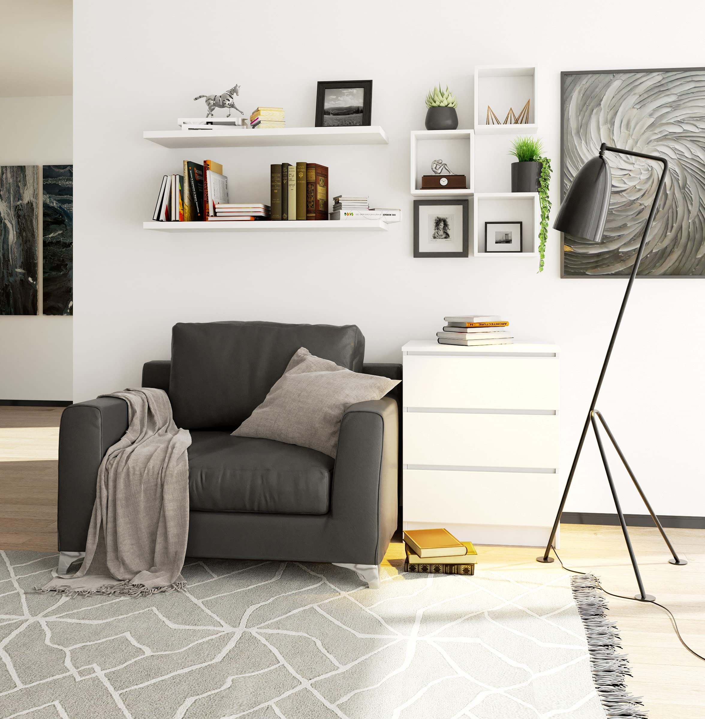 AKORD Cómoda K60 con 3 cajones | Credenza Alta | Mueble Moderno para Sala de Estar, Comedor, Dormitorio, Entrada, baño | Armario Infantil | 60x77x40 cm 25 kg | Blanco