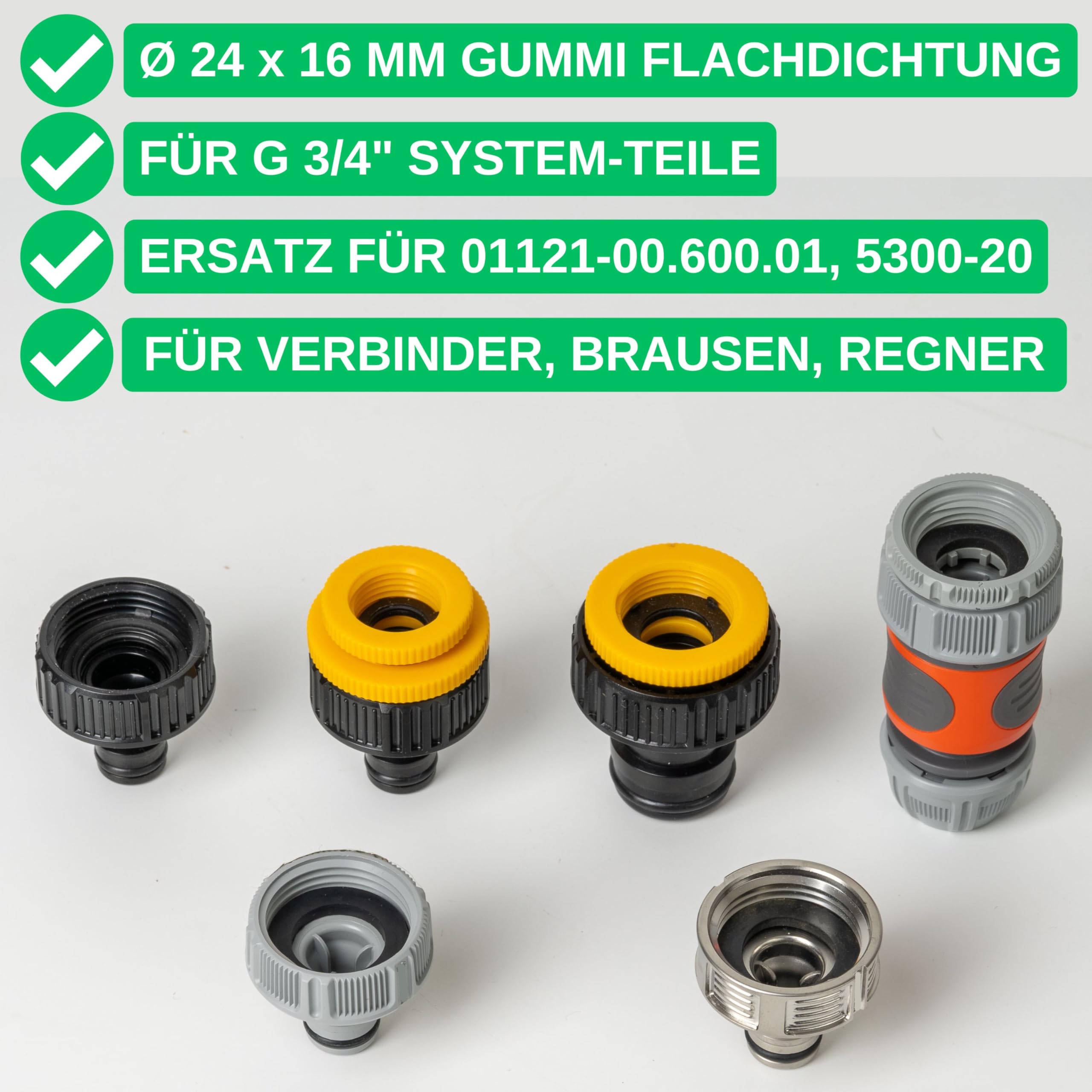 Replacement flat seals set, 25 pieces, for G 3/4" inch garden system parts, compatible with Gardena 26.5 mm tap connector - Image 2