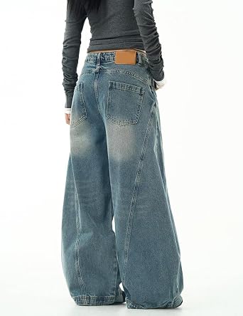 Womens Baggy Jeans Vintage Oversized Pants Aesthetic Hip Hop Jeans Denim Graphic Jean Grunge Pants