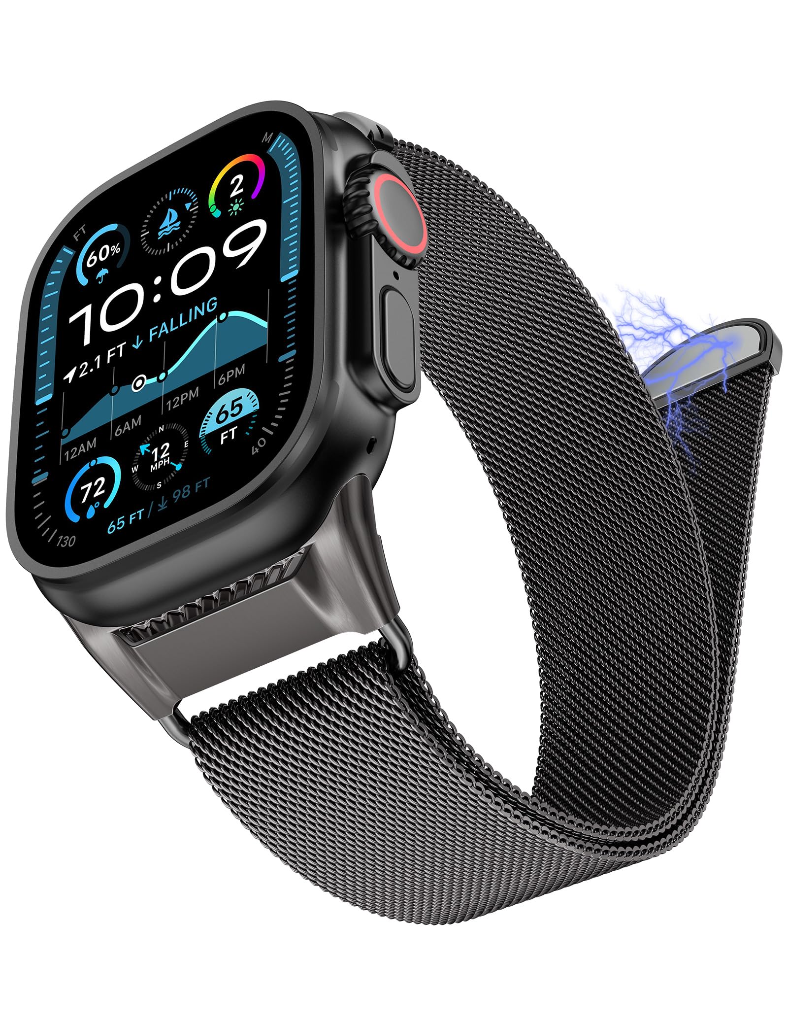 Crodi Milanese Mesh Loop Compatible with Apple Watch Band Ultra 2/1 49mm Series 10 46mm, Mechanical Design Metal Connector for iwatch Series 9/8/7