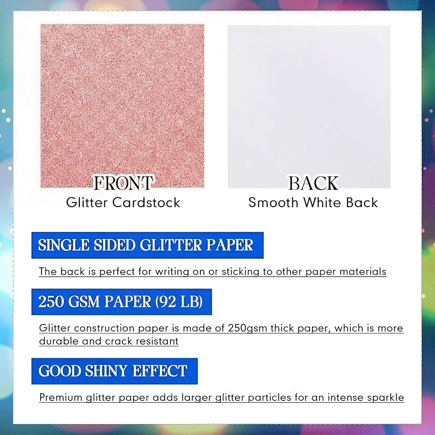 Kisston 50 Sheets 12" x 12" Glitter Cardstock Paper 250 GSM (92 lb) No-shed Card Stock Paper Heavyweight Cardstock Glitter for Crafts Sparkly for Card Making DIY Art Projects Scrapbook (Colorful)