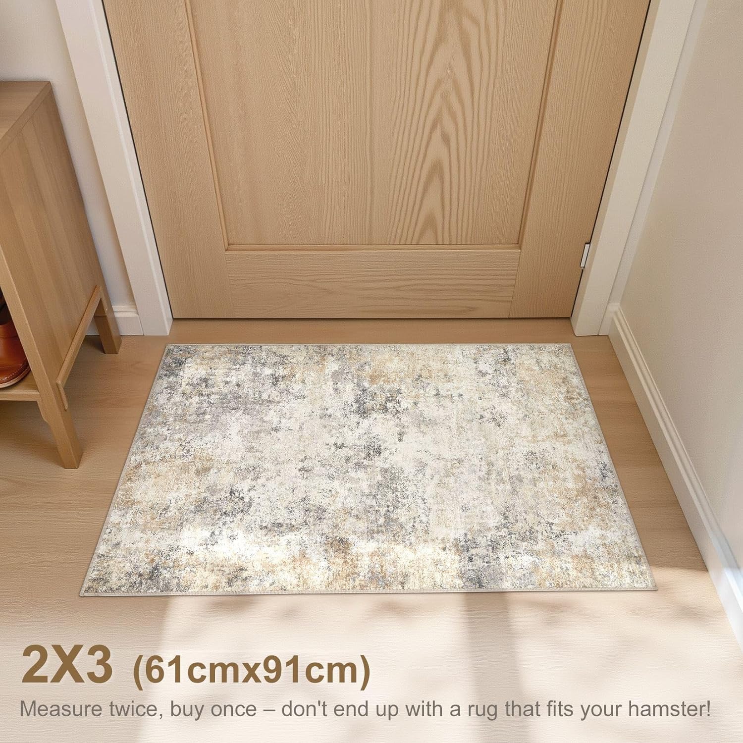 UERMEI 2x3 Entryway Area Rug: Washable Neutral Modern Abstract Small Rug - Non-Slip Low Pile Throw Indoor Carpet for Entrance Kitchen Front Door Mat Bathroom Entry Kids Room - Golden Grey Golden Grey 2' x 3' (Rectangular)