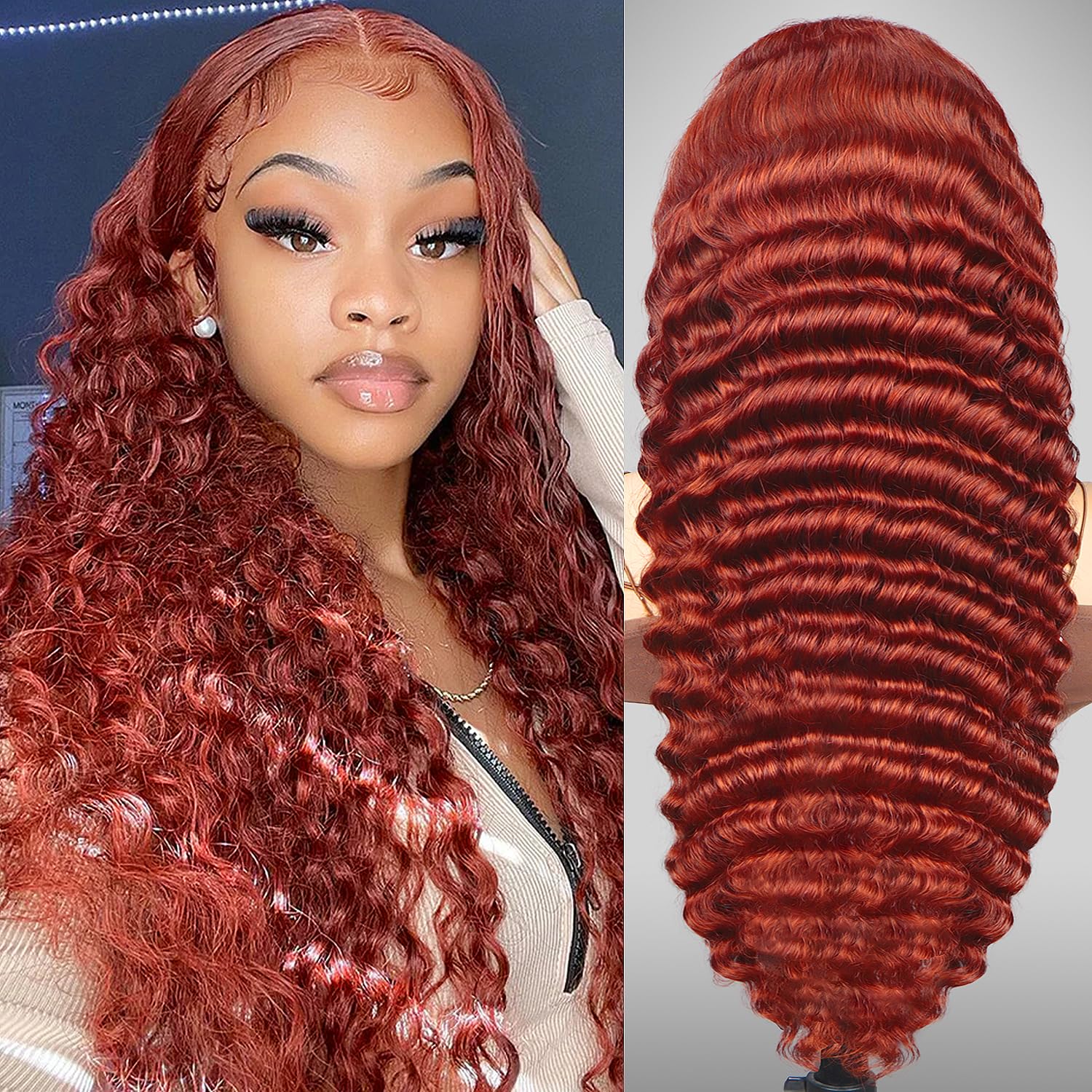 Amazon.com : Sathen 13x6 Reddish Brown Deep Wave Lace Front 