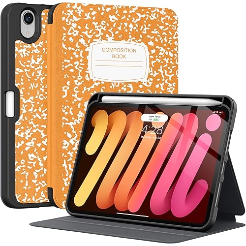 Supveco Case for iPad Mini 7 (A17 Pro) 2024/iPad Mini 6 2021 8.3 Inch with Pencil Holder-[Auto Wake/Sleep],Slim Protective Case with Soft TPU Back Cover for iPad Mini 7th/6th Generation(Citrus)