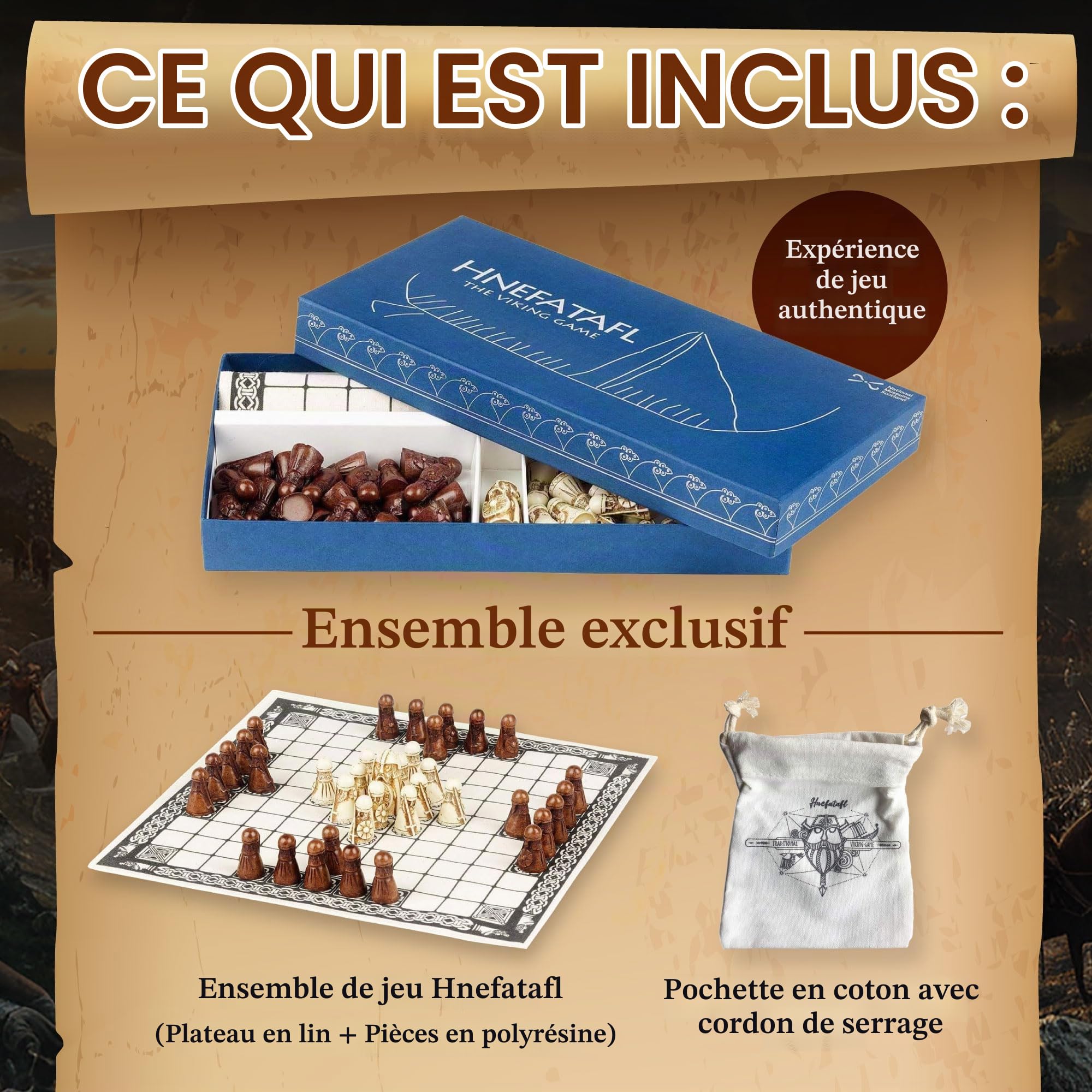 Hnefatafl - Le Jeu Viking - Inclut Une Pochette/pochon en Coton de Conception Unique pour Jouer avec des pions.