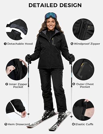 Skieer Women's Waterproof Ski Jacket Warm Winter Coat Fleece Snowboarding