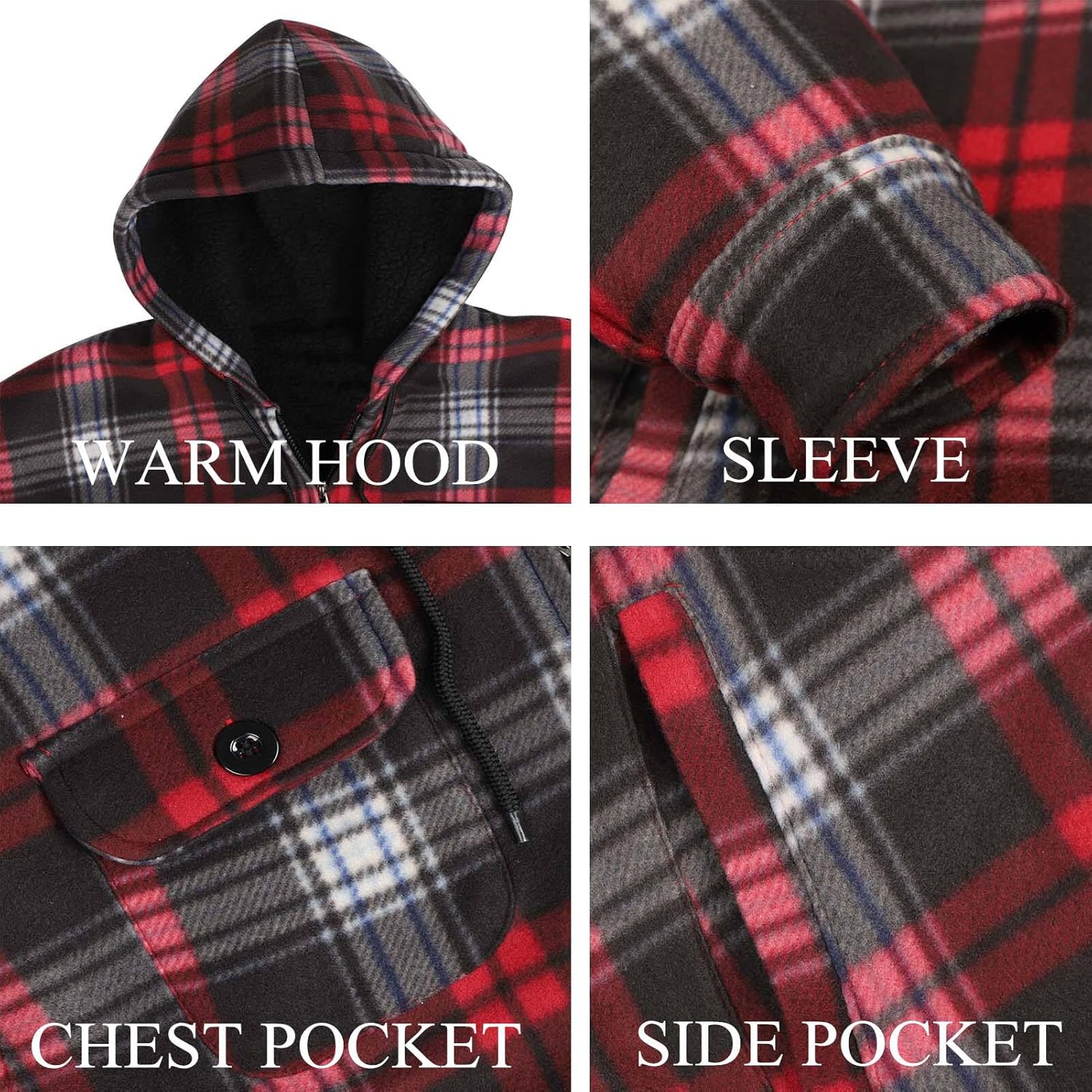 LeeHanTon Hoodies for Men Winter Warm Heavyweight Sherpa Lined Fleece Zip Up Hoody Jacket - Image 6