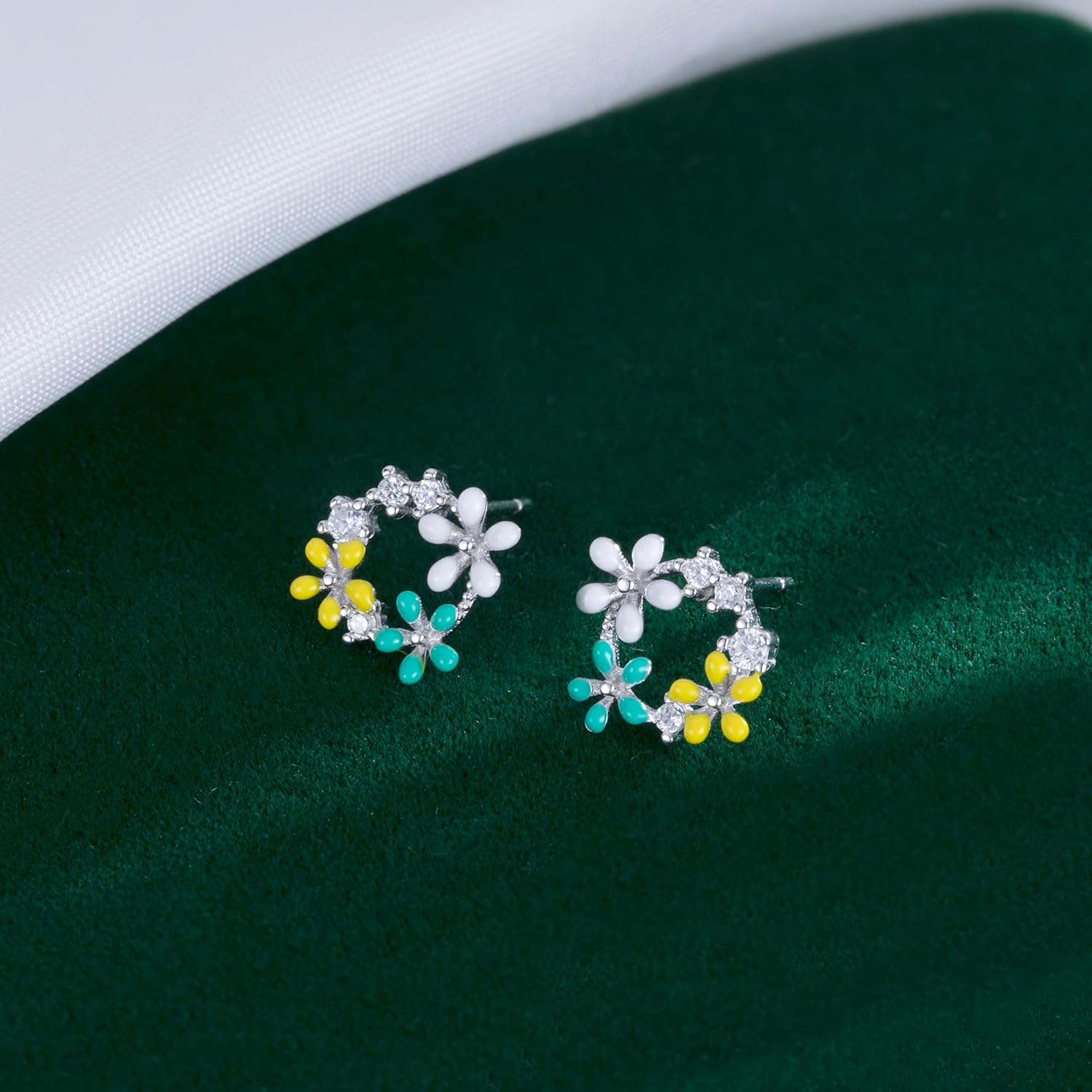 Reffeer Solid 925 Sterling Silver CZ Flower Stud Earrings for Women Teen Girls Flower Stud Earrings Spring - Image 5