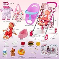 Vista 3 de Set de juguetes de cochecito de muñeca de seppacio con muñeca de 31.75 cm para niñas de 3-7 años, cochecito plegable, silla de comedor, accesorios