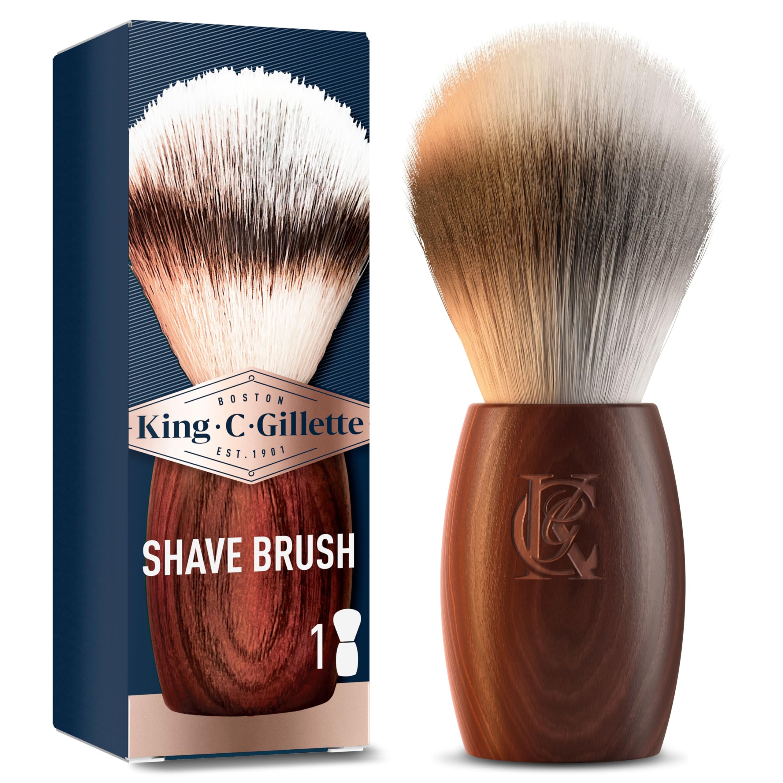King C. Gillette Brocha De Afeitar Para Hombre Con Mango De Madera Natural Y Ergonómico, Crea Espuma Abundante Para Un Afeitado De Calidad Profesional