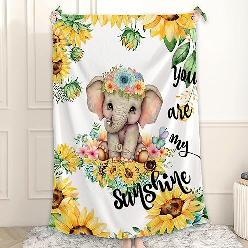 Miniatura 9 de Ottoy Manta de elefante de girasol, mullida, acogedora, suave, ligera, para sofá, aire acondicionado, manta decorativa para Navidad, cumpleaños, 50