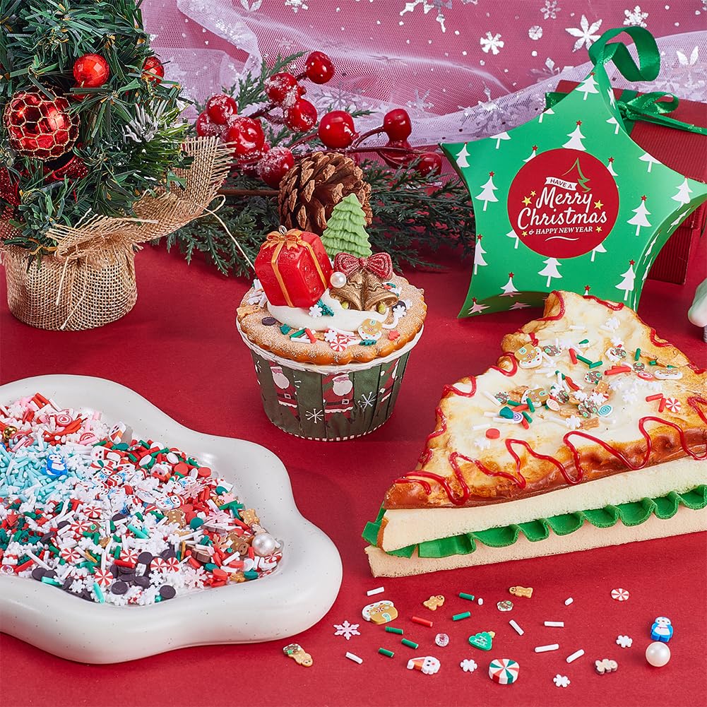 SUNNYCLUE 120G 12 estilos de Chispas Navideñas Rodajas de Arcilla Polimérica A Granel Verde Rojo Blanco Y Azul Copos de Nieve Navideños Perlas Caramelos de Imitación Azúcar Postres Mini Rodajas para D