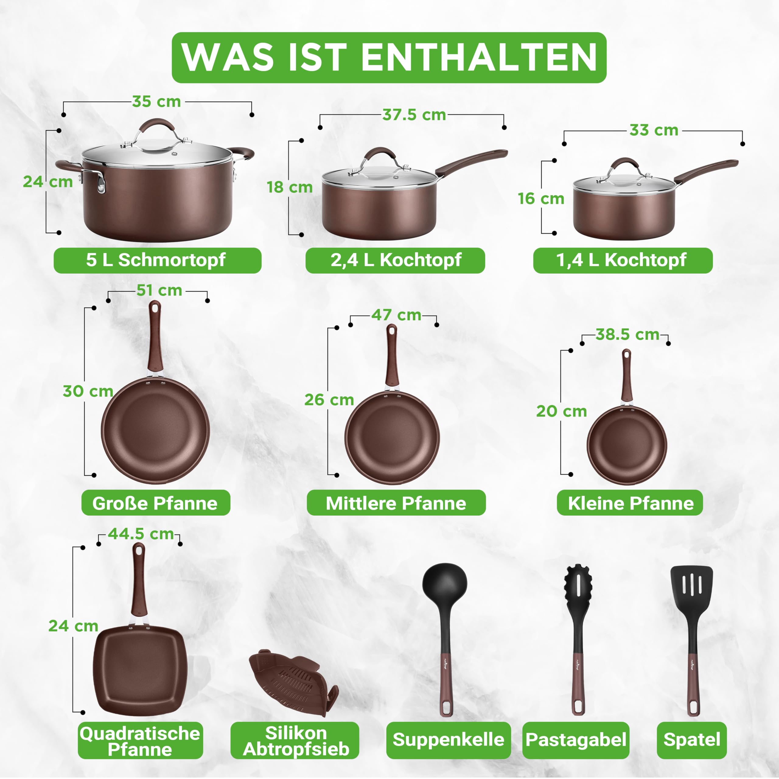 Nutrichef Pfannen & Induktions Töpfe Set, 14-Teiliges Pfannenset & Topfset Induktion,Töpfe & Pfannen mit Cool-touch Griffen PFOA/PFOS-frei – Non Stick – Aluminium mit Edelstahl Kanten – ofenfest