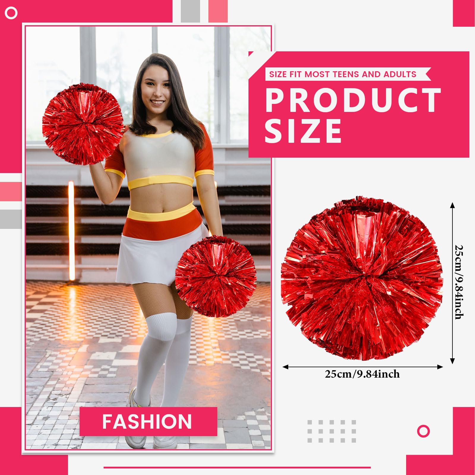 24 Pack pom pom pom cheerleading, pom pom da cheerleading Sports Dance Cheer Plastic Pom Poms Cheerleading for Sports Team Spirit (Rosso)