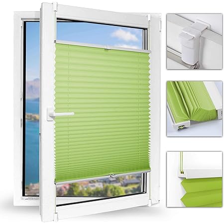Amazon De Achollo Plissee Klemmfix Plisseerollo Jalousie Ohne Bohren Easyfix Rollo Raffrollos 100 X 130cm Bxh Grun Fur Sichtschutz Balkontur Kinderzimmer Plissee Rollo Für Balkontür