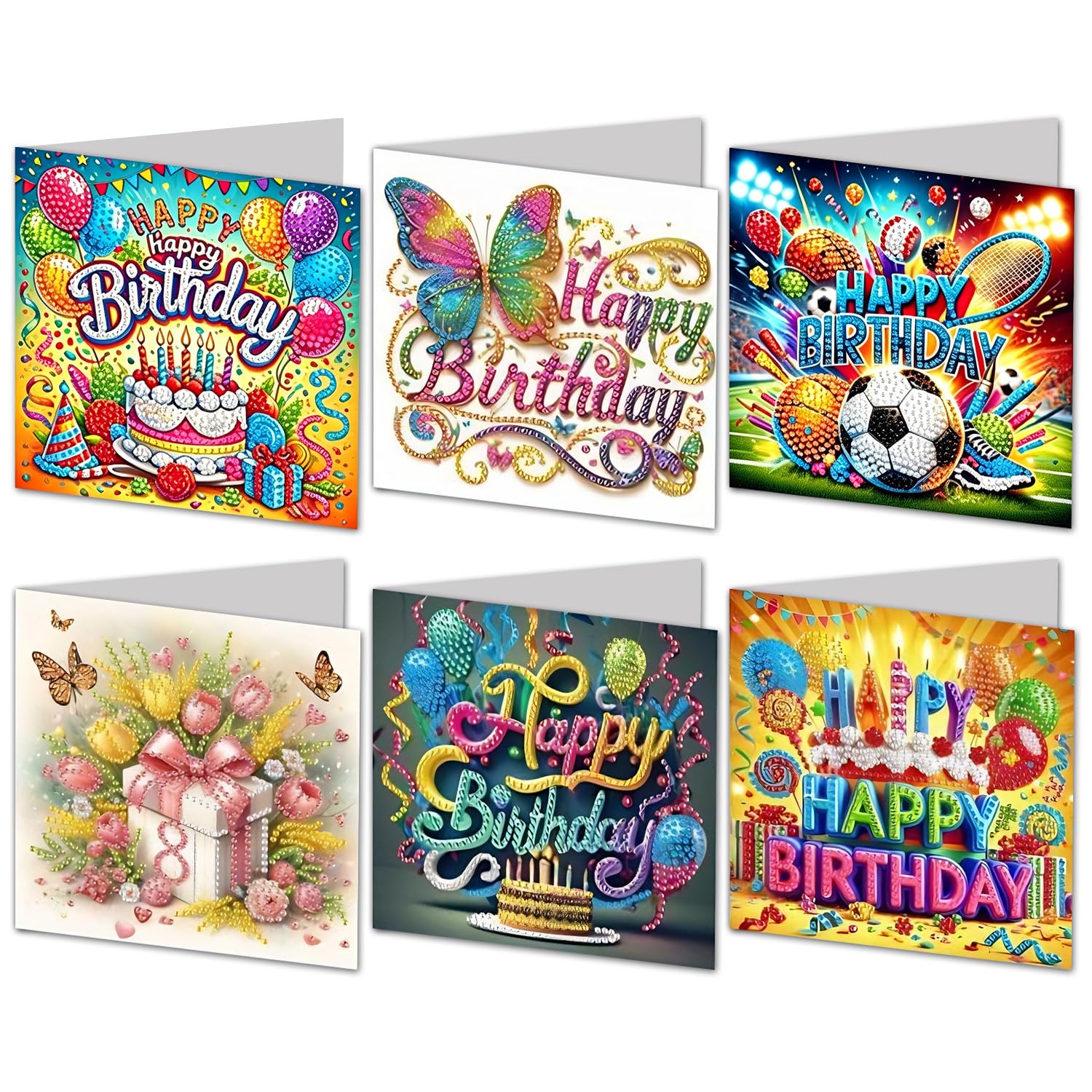 Yoljun 6pack DIY Diamond Art Birthday Cards with Envelopes Handmade 5D Crystal Painting Happy Birthday Card Kits for Family Friend