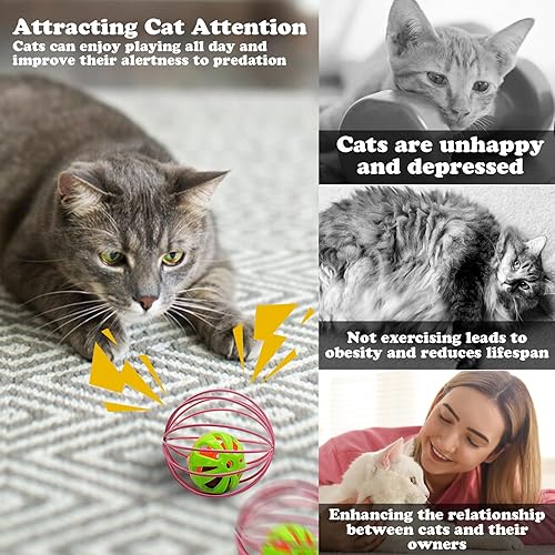 Miniatura 4 de Andiker Pelota de juguete para gatos, 6 piezas de juguete interactivo para gatos, ratón enjaulado y pelota para que los gatos persigan y agarren