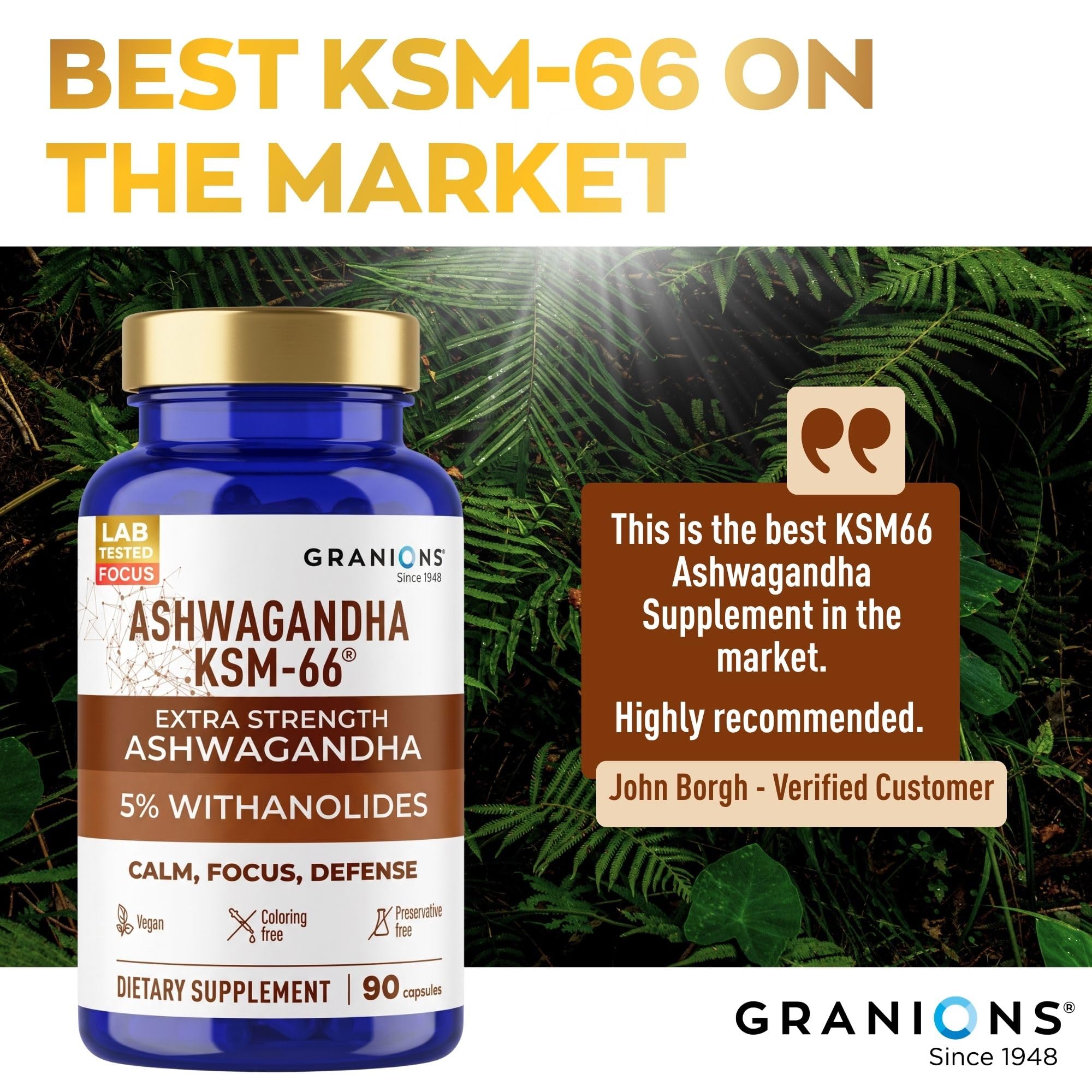 Granions KSM66 Ashwagandha Supplements - 1,050 mg, 5% Withanolides, Clinically Studied KSM-66 Root Extract Pills - Vegan Stress and Focus Support for Men and Women - 90 KSM 66 Ashwagandha Capsules — Amazon image 4