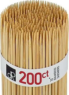 DecorRack 100 Pack Natural Bamboo Skewers 25 cm, Long Wooden Skewer Sticks for BBQ, Kebab, Grilling, Marshmallows, Smores, Fruits, Appetizers, Fondue, DIY Crafting, Barbecue Accessories (100 Pack)
