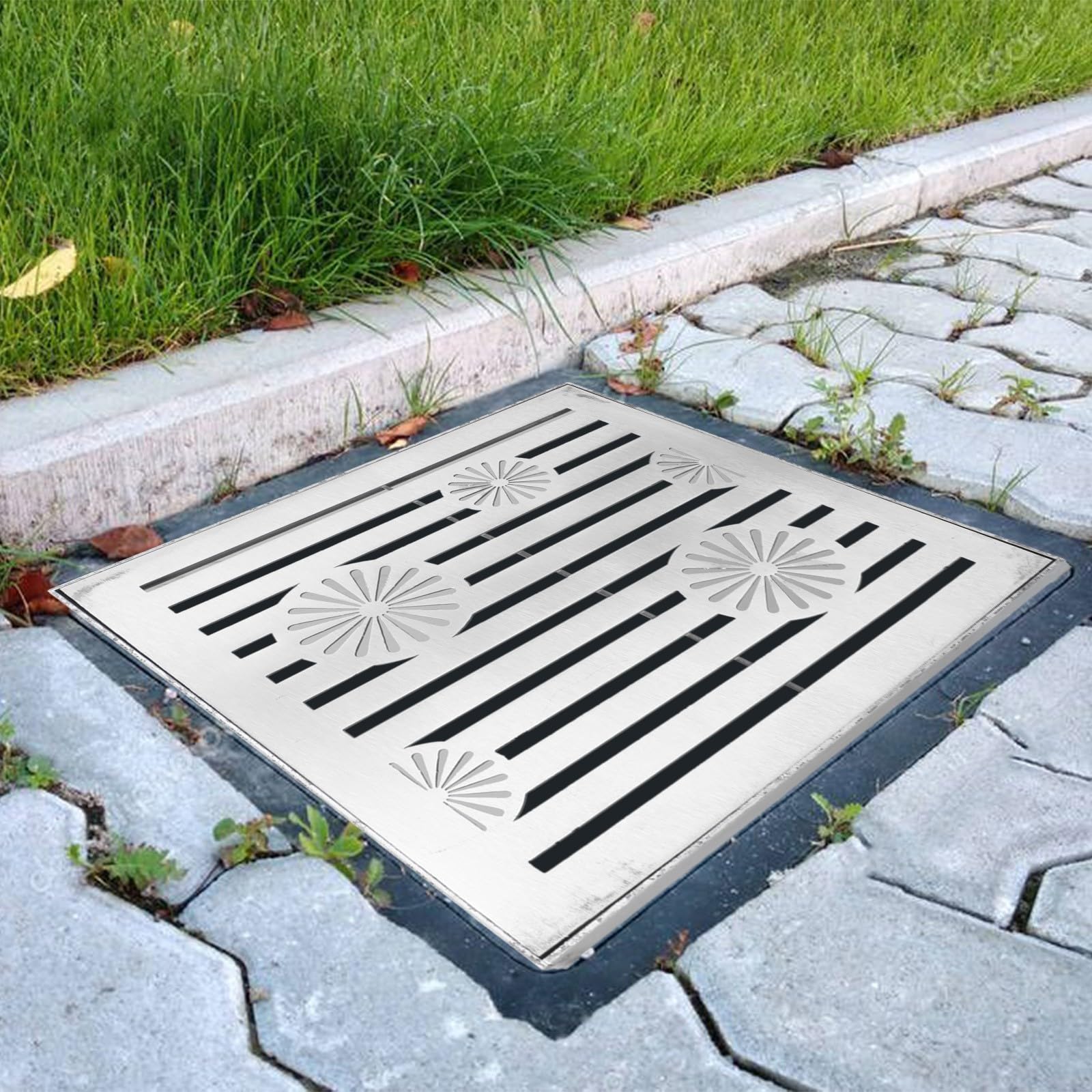 Eawfgtuw Grille de vidange en acier inoxydable pour extérieur, évacuation de l'eau de pluie, grille d'évacuation de jardin, évacuation de sol robuste pour allée, jardin, espace public (200 x 200 x 20