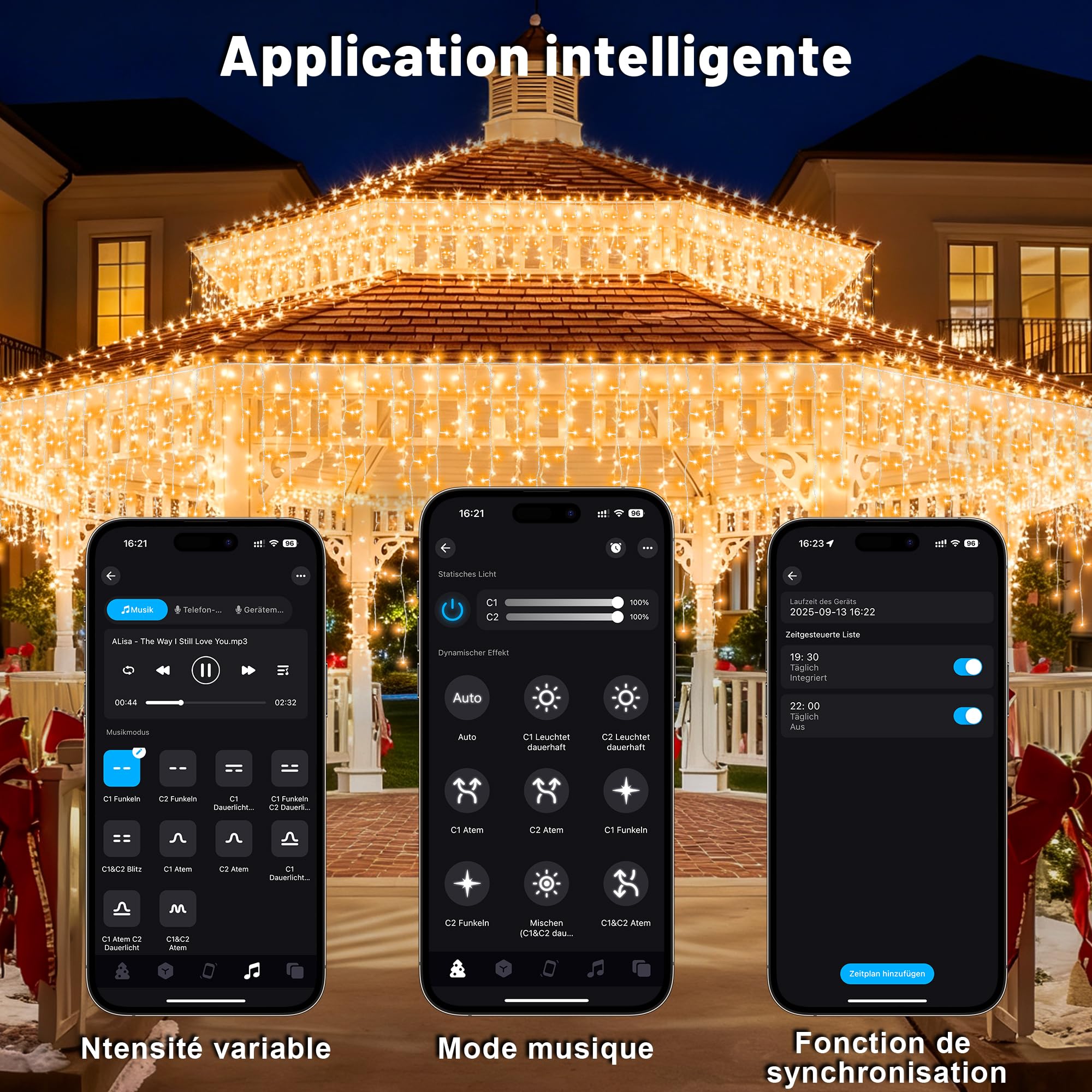 SHUNLEE Guirlande Stalactite Exterieur/Intérieur avec APP (Rgb/Chaud, 10M)