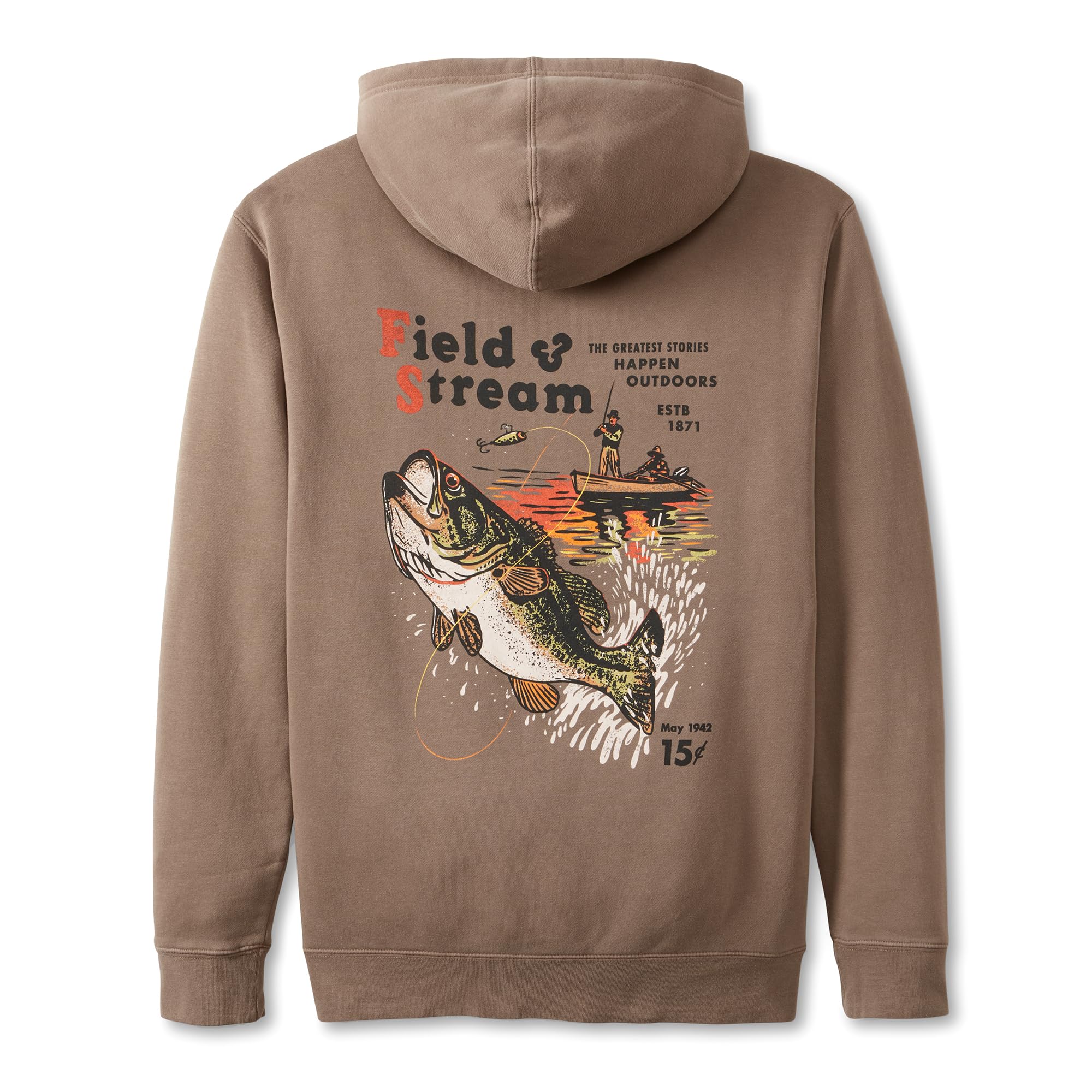 Field & Stream Fleece Graphic Hoodie, Throwing the Hook/Brown, L