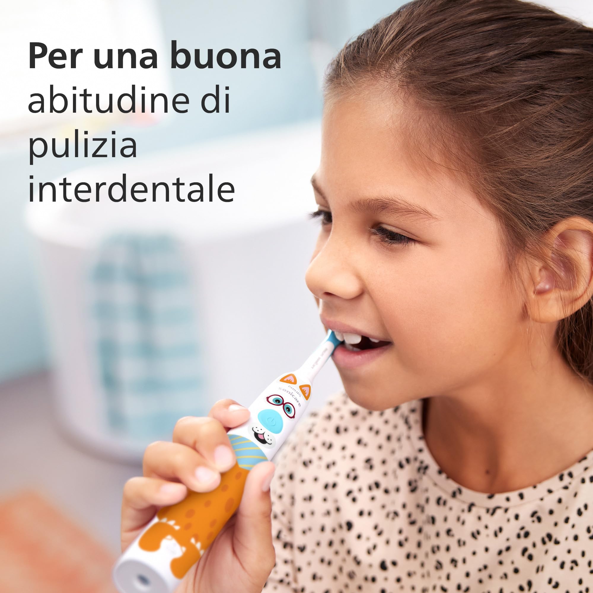 Spazzolino elettrico Philips Sonicare for Kids - Spazzolino elettrico in edizione speciale Design a Pet con adesivi a tema per bambini, custodia da viaggio sottile e caricatore USB modello HX3603/01