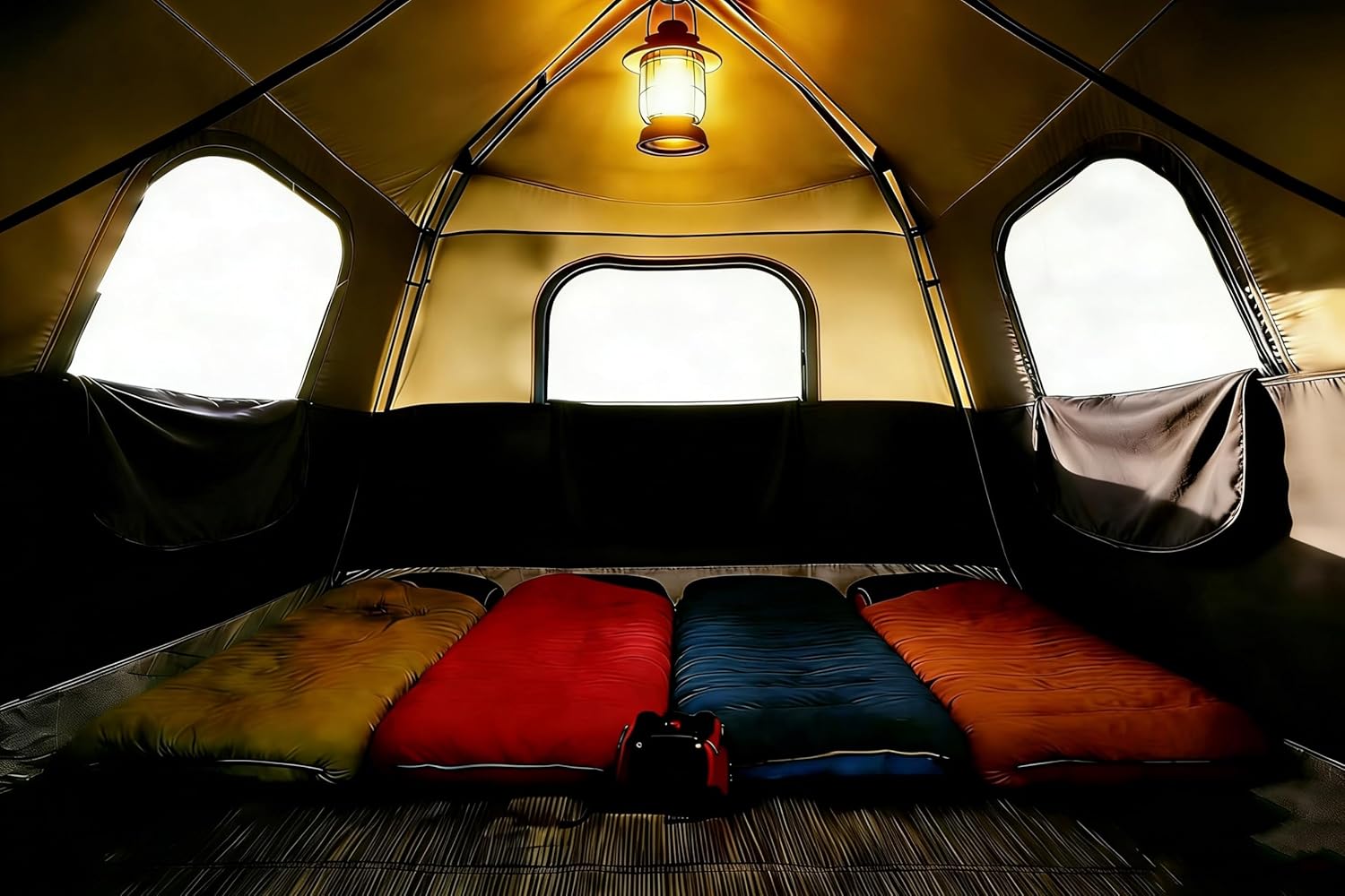 3/4 Person Camping Tent with 1 Door, 4 Windows, and Upgraded Ventilation– Instant Setup, Waterproof, 8'x 8'x 67''Oxford Fabric Floor Pop Up in 60 Seconds Includes Rainfly and Backpack