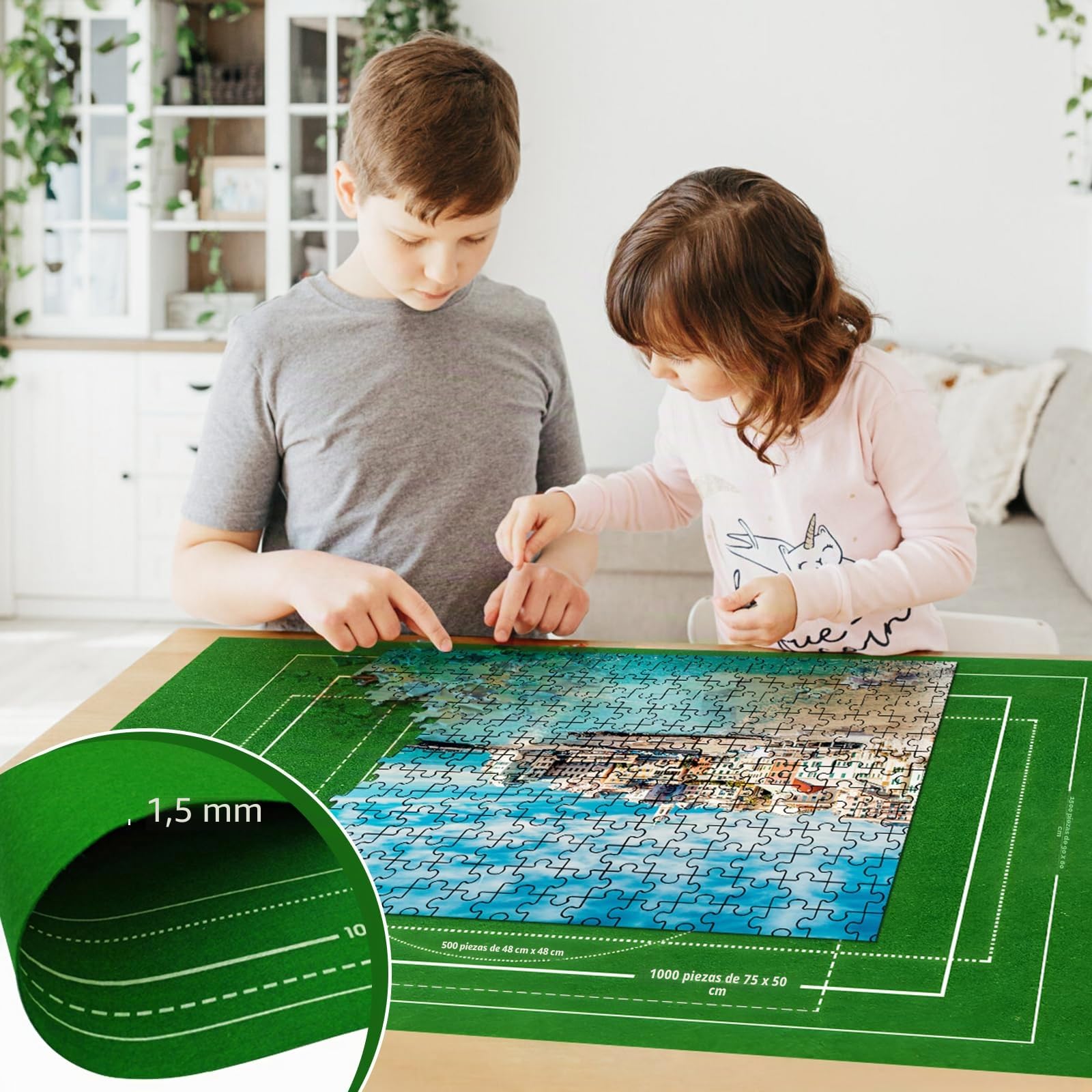VFANDV Tapete Puzzle, Fieltro Tapete Puzzle para 500 1000 1500 Piezas Puzzle Mat Roll Jigsaw Puzzle Pad, Estera de Rompecabezas Portátil con 4 Puzzles Clasificadores, 66 x 116 cm