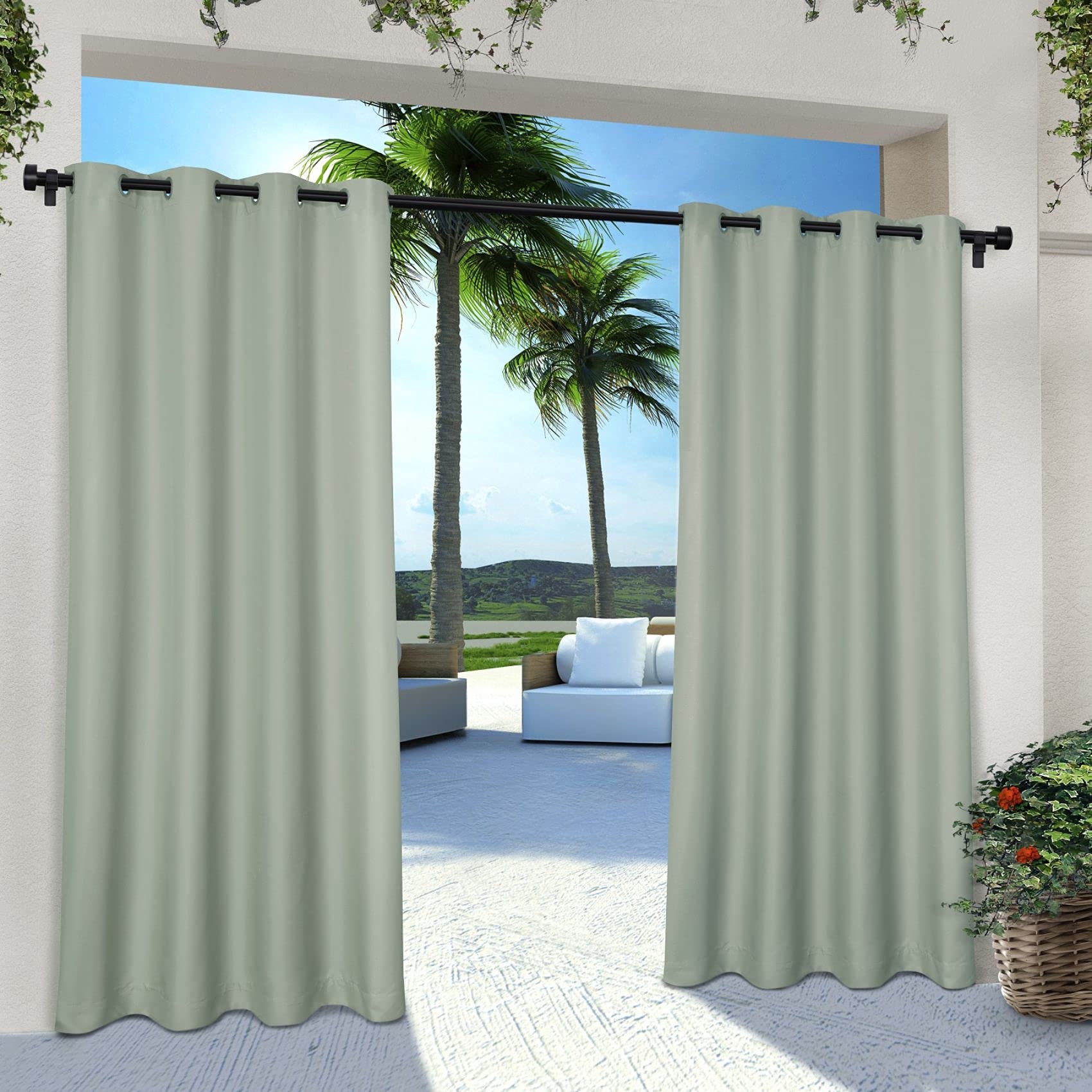 Exclusive Home Curtains Indoor/Outdoor Solid Cabana Grommet Top Curtain Panel Pair, 54x84, Seafoam, 2 Count