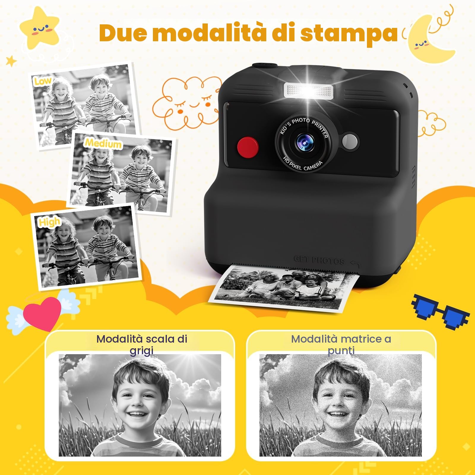 CAMCLID Macchina Fotografica Istantanea Bambini 48MP 2,5 UHD 3,0 Pollici con Scheda 32GB Nero