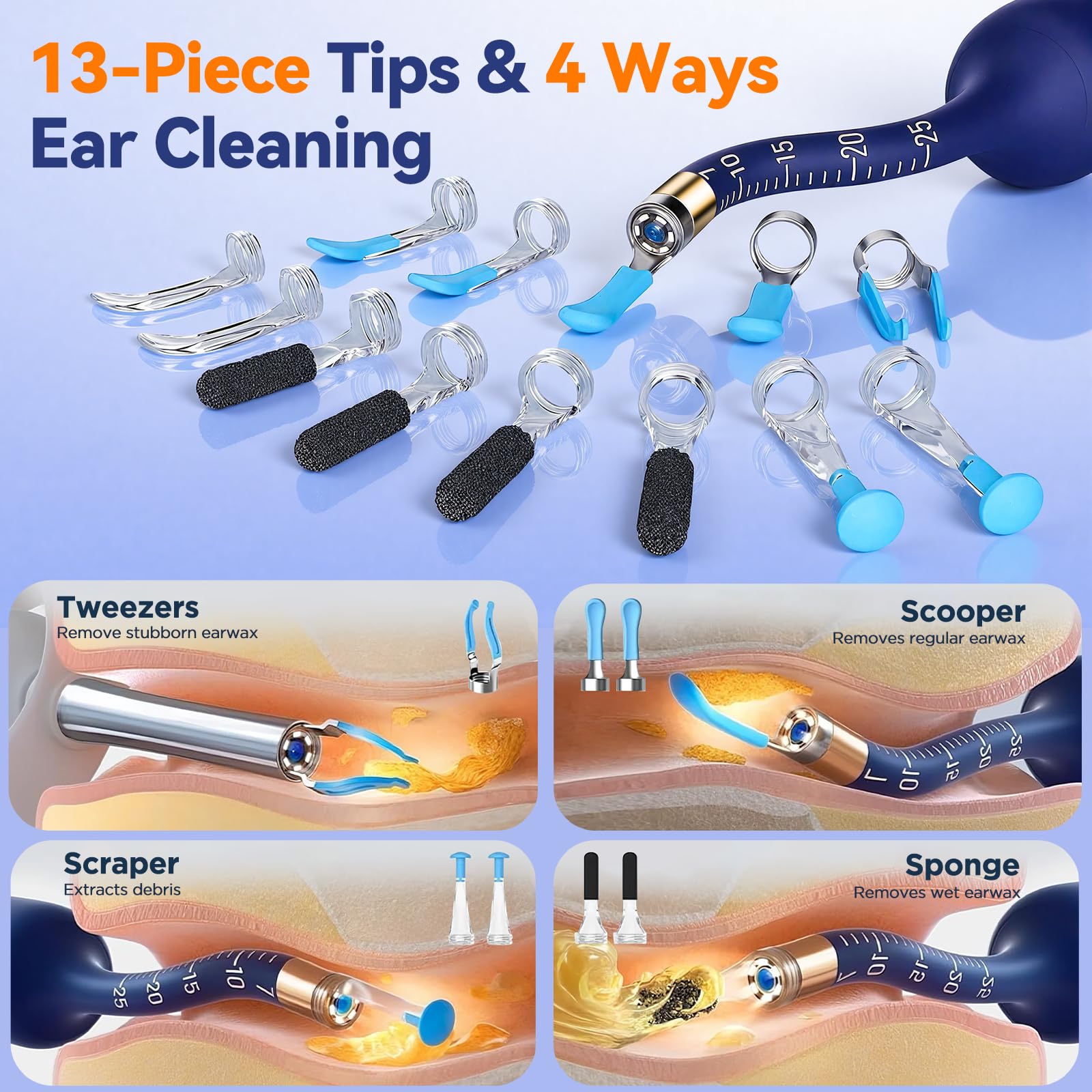 Otoscope Oreille HD WiFi 1920p avec Caméra Flexible Grand Angle 360° Lumière pour Examens ORL Adultes Enfants