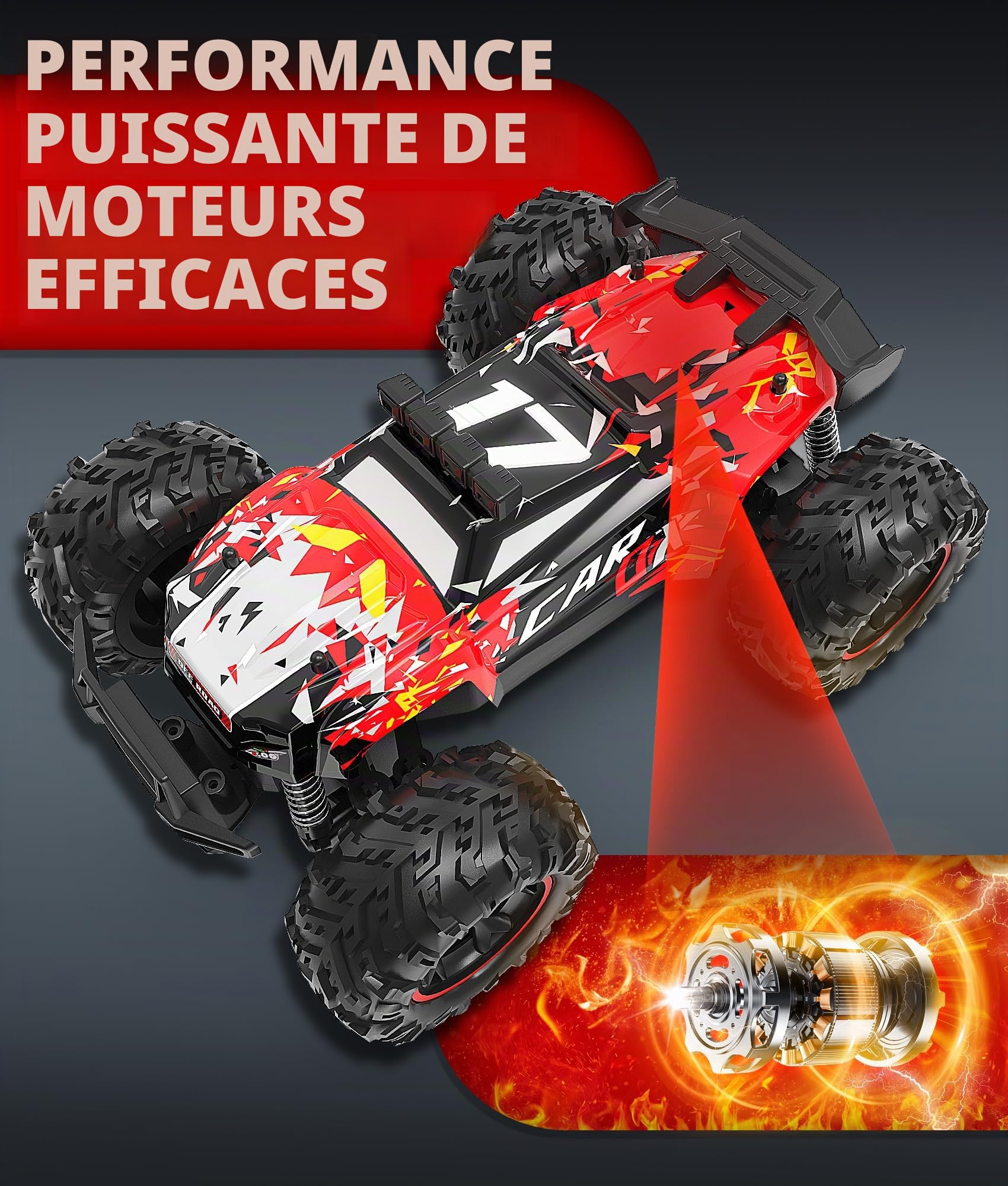 Voiture Télécommandée RC avec LED & 2 Batteries– Voiture Télécommandée Enfant 6 Ans+, Voiture Radio Commandé, 2 Vitesses (26 km/h), Camion Monstre, Cadeau Enfant Garçon Fille