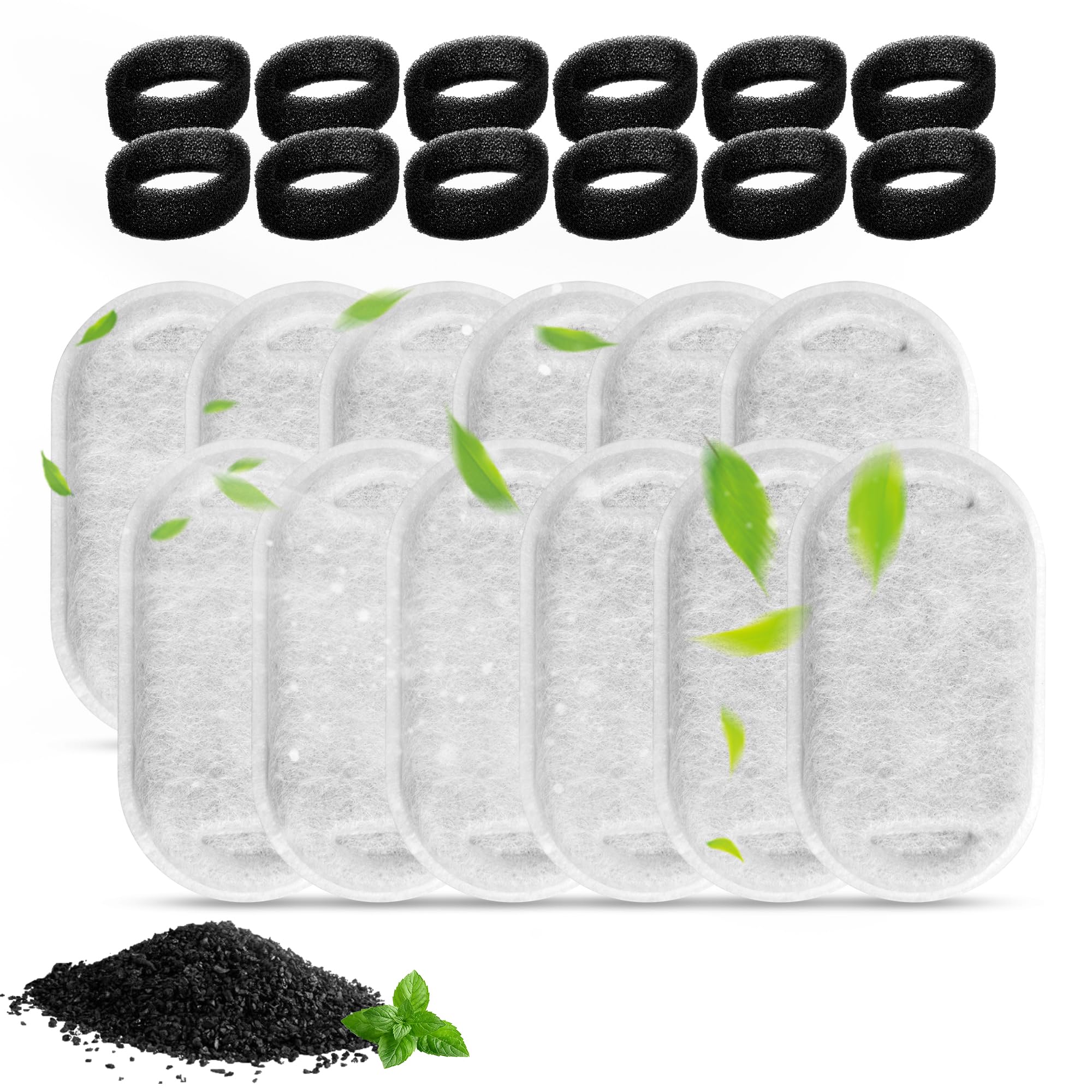 HOMJOY12 Pack Filters+12 Pack Sponges Cat Water Fountain Filters for Stainless Steel Pet Fountain 108oz/3.2L, 67oz/2L Compatible with Tomxcute 108oz/3.2L with Petlibro 67oz/2L with SOOFPET 108oz/3.2L