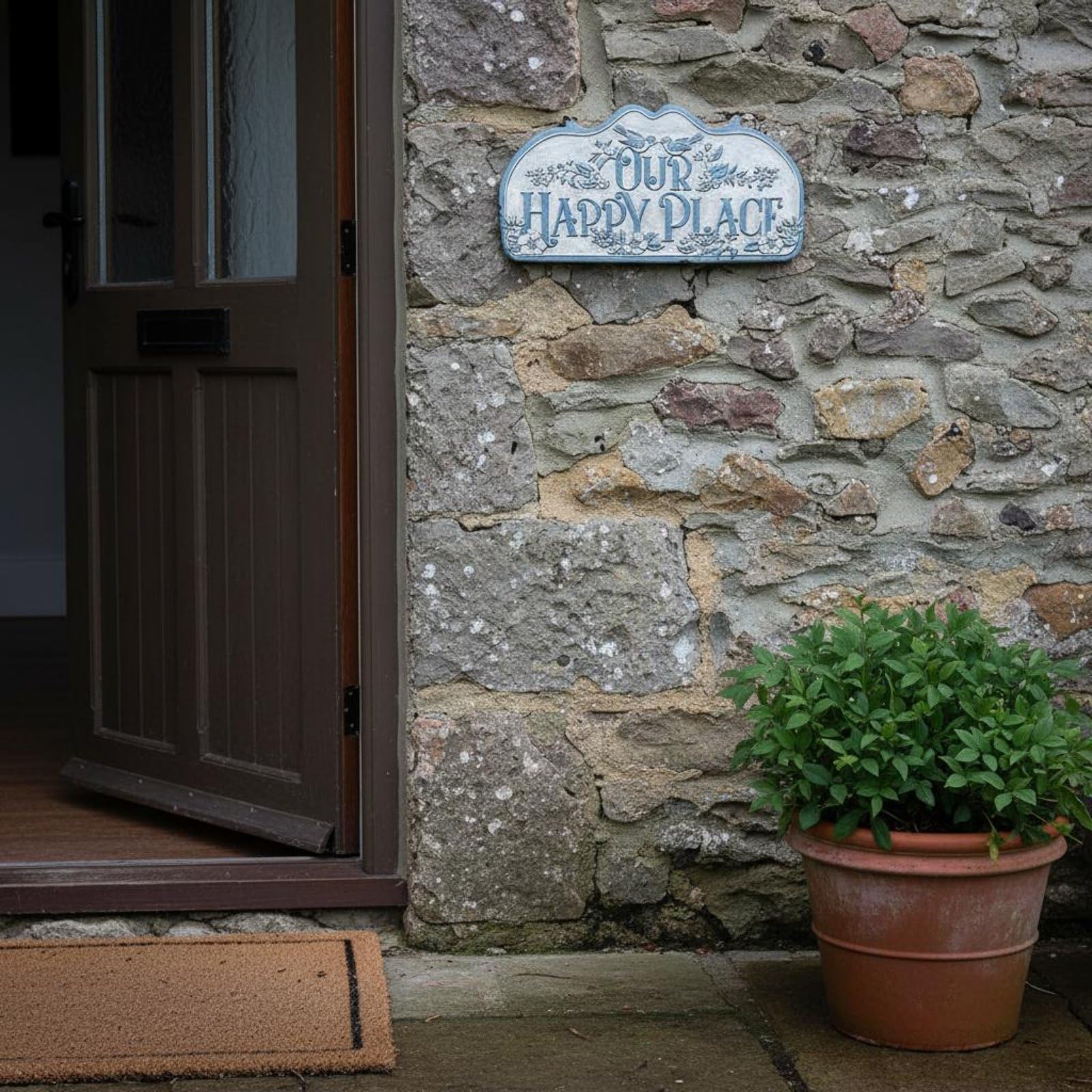 LOVIVER Placa Decorativa de Pared Placa de Bienvenida Cartel Colgante Panel Metálico en Hierro con Florales y de Aves Adecuada para Entrada Porche Patio Jardín Regalo