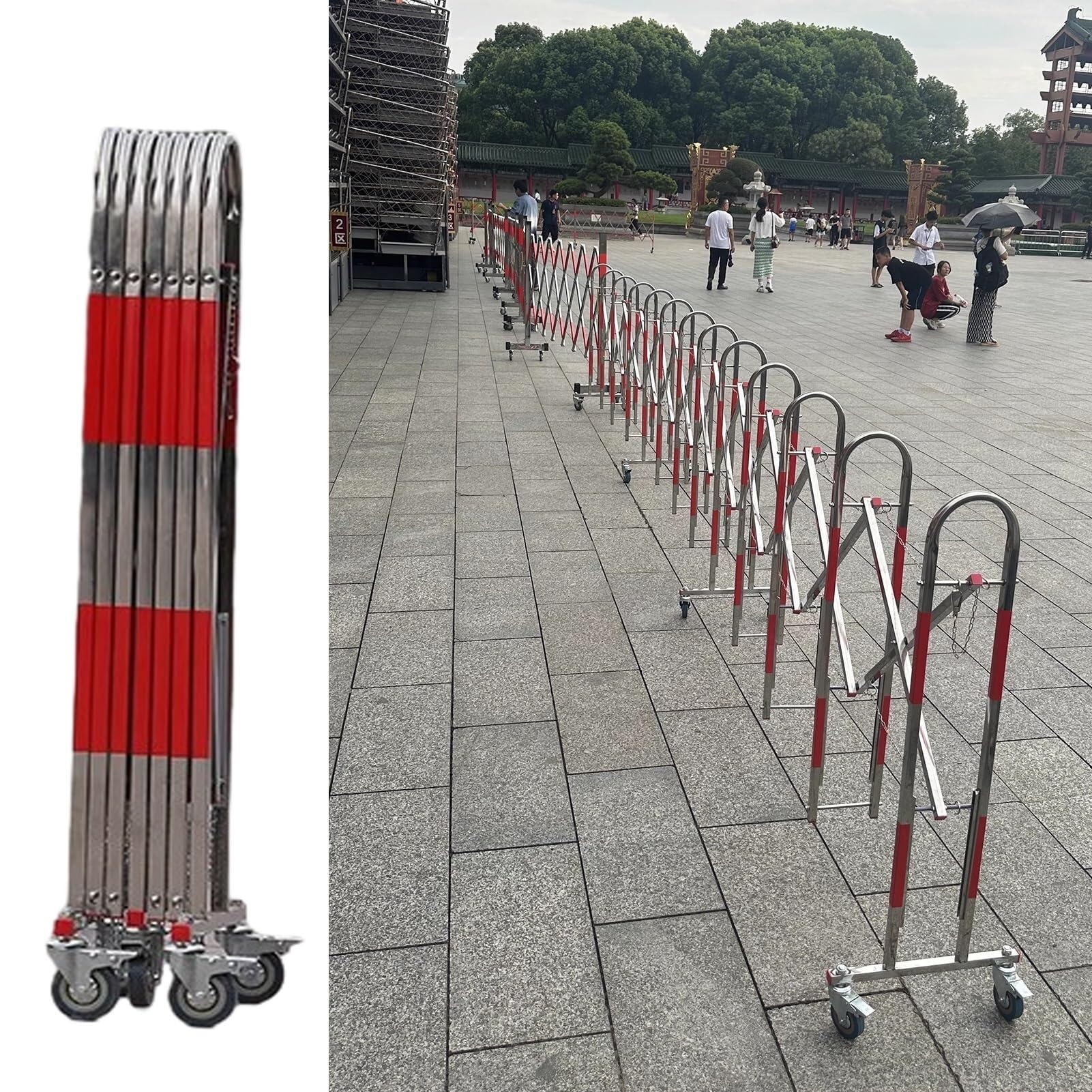 safety barriers Industrial Expandable Barricade Retractable Driveway Gate Stainless Steel Folding Security Gate Adjustable(1.1mx 4m)