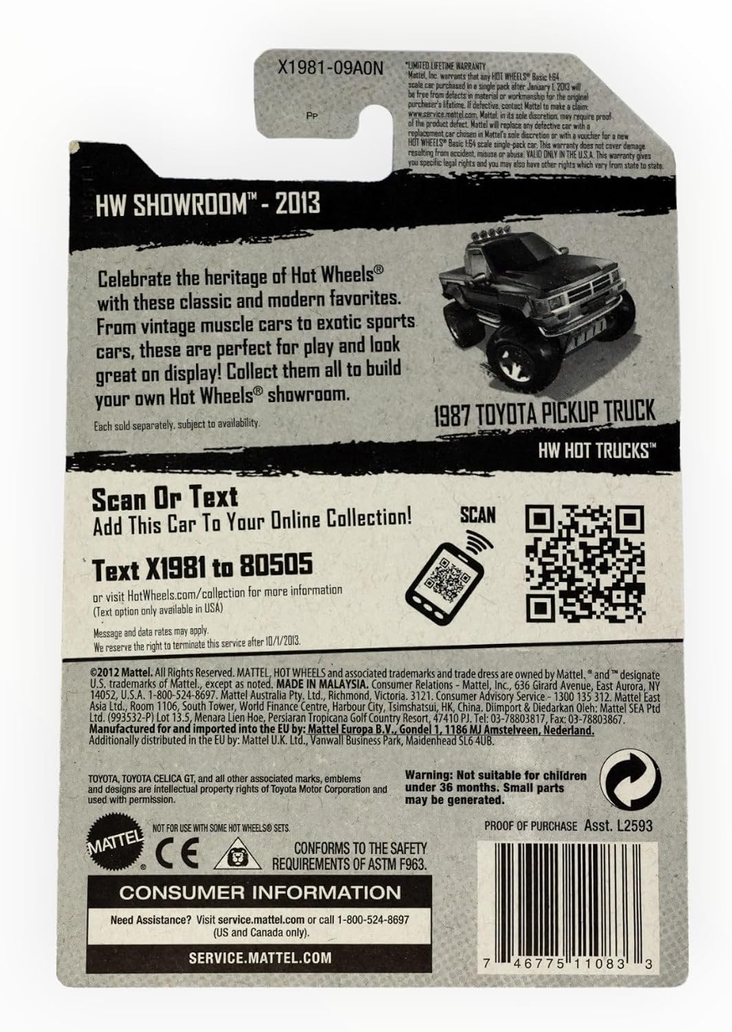 2013 Hot Wheels Hw Showroom - 1987 Toyota Pickup Truck - Tan