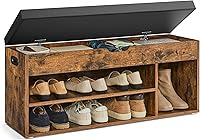 VASAGLE CUSTOS ULHS130B01 Storage Bench with Padded Cushion, Hidden Shoe Storage, 300 lb Capacity, Rustic Brown/Ink Black Entryway Bench 39.4"
